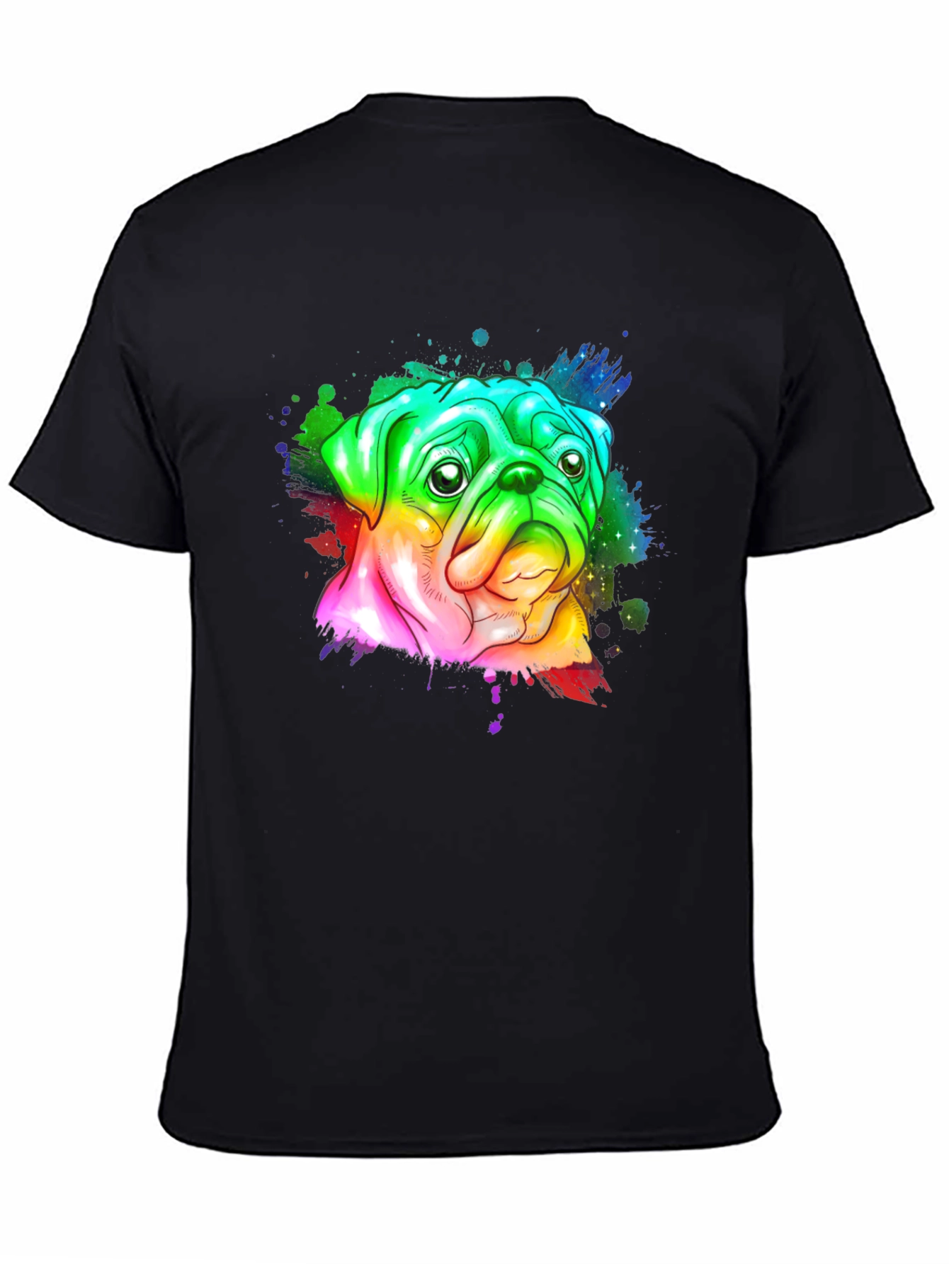 Rainbow Pug Graphic Tee - Mens Black T-Shirt