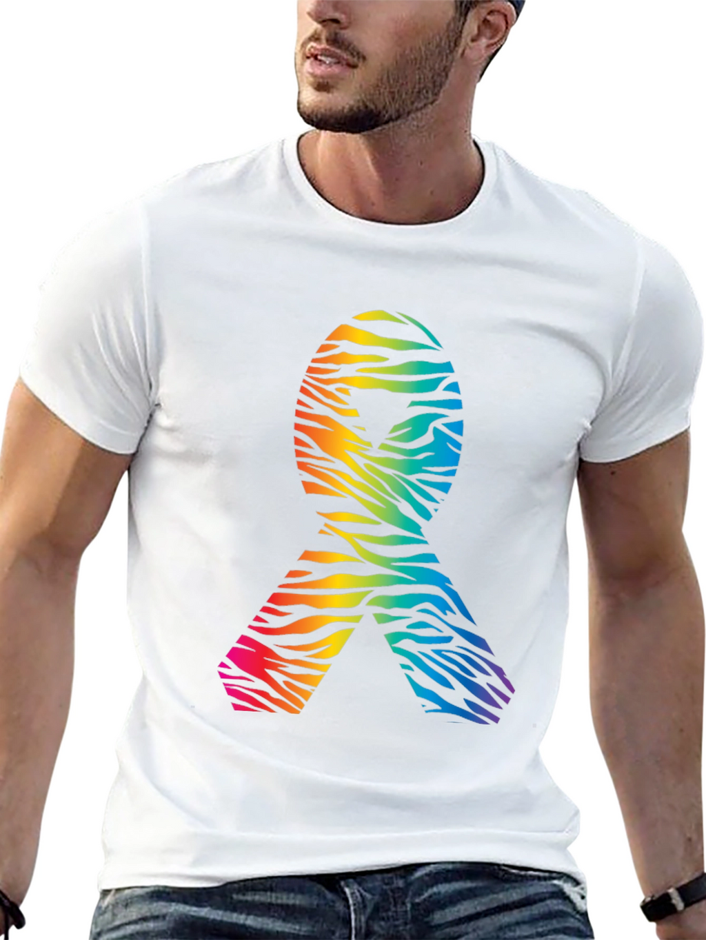 Rainbow Zebra Awareness Ribbon Black T-Shirt