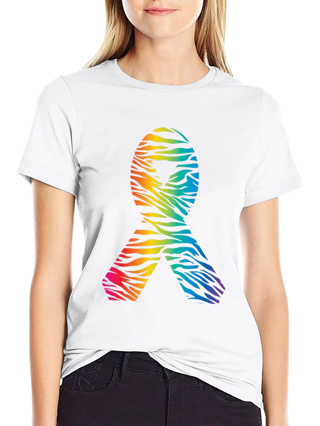 Rainbow Zebra Awareness Ribbon Black T-Shirt