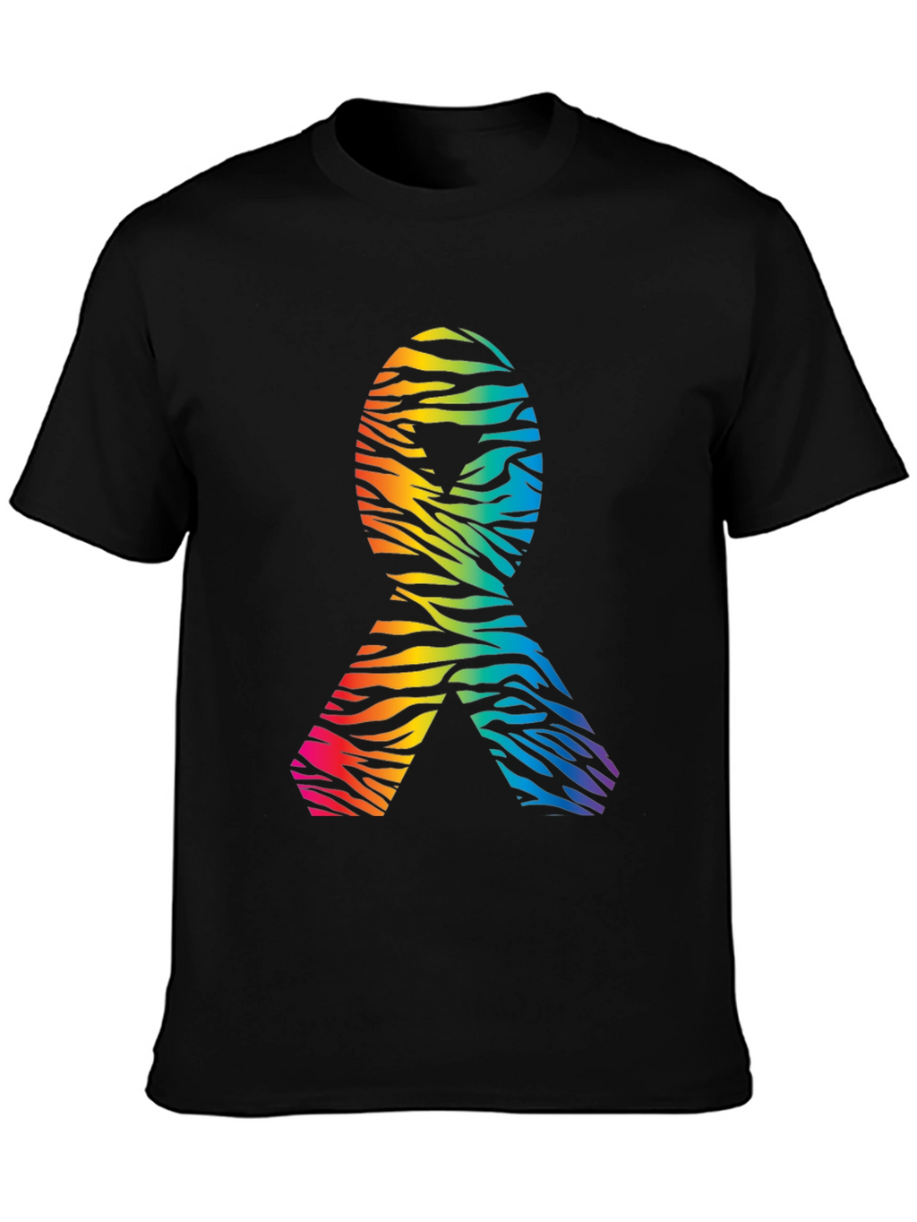 Rainbow Zebra Awareness Ribbon Black T-Shirt