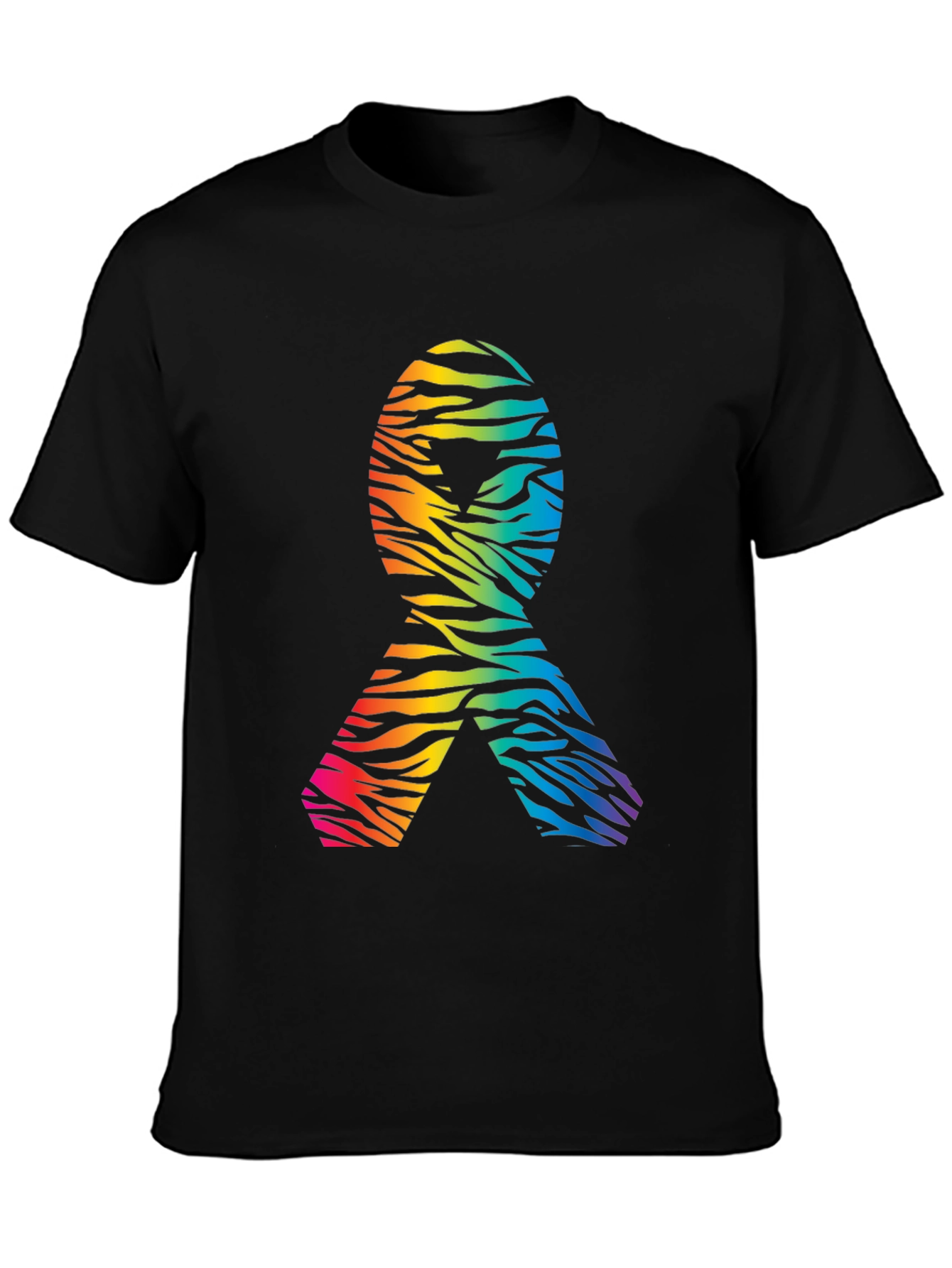 Rainbow Zebra Awareness Ribbon Black T-Shirt
