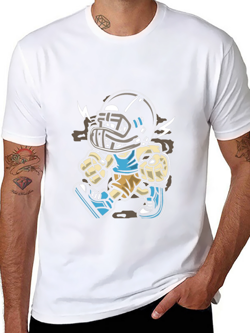 Cartoon Football Player Graphic T-Shirt