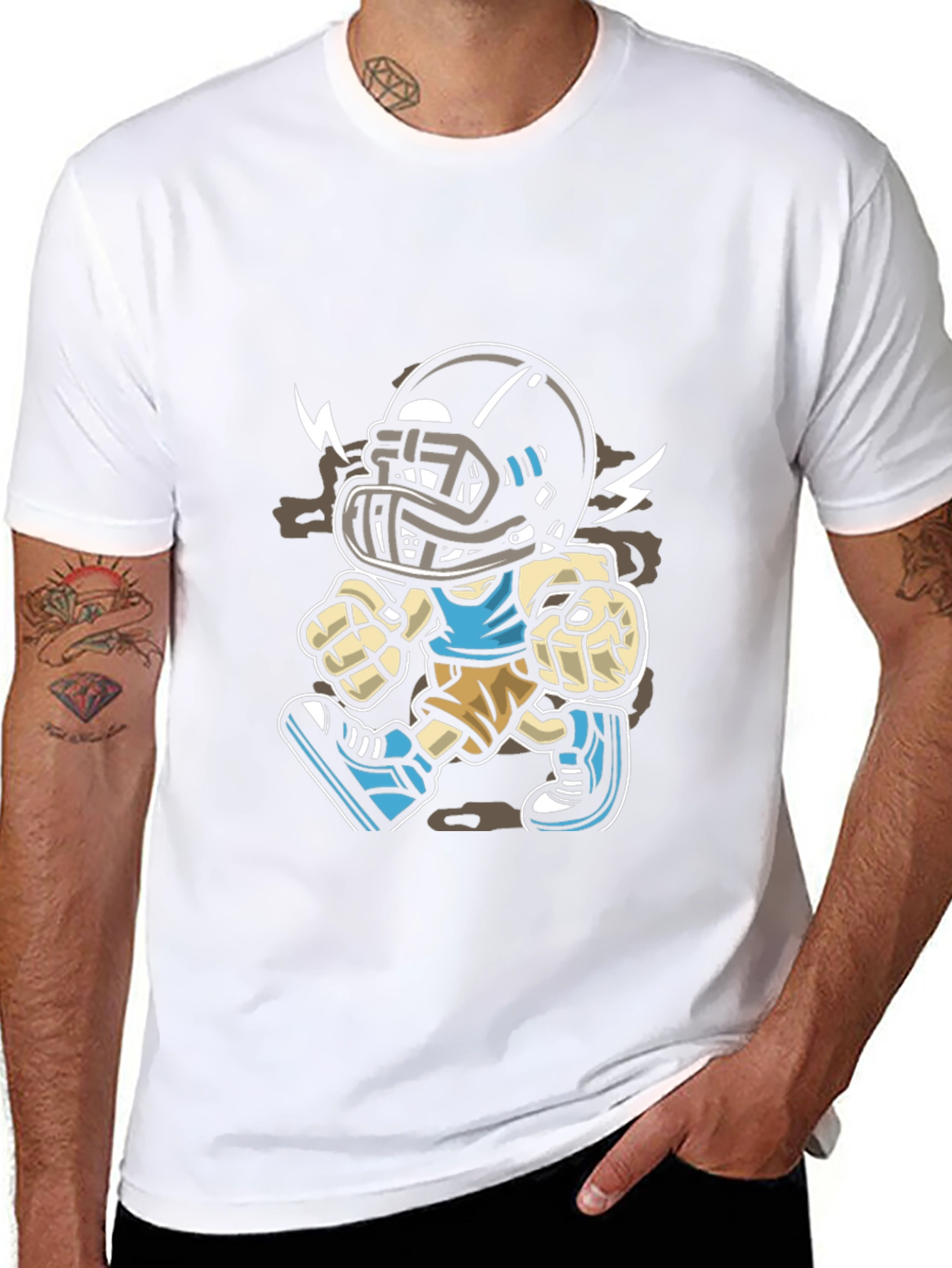 Cartoon Football Player Graphic T-Shirt