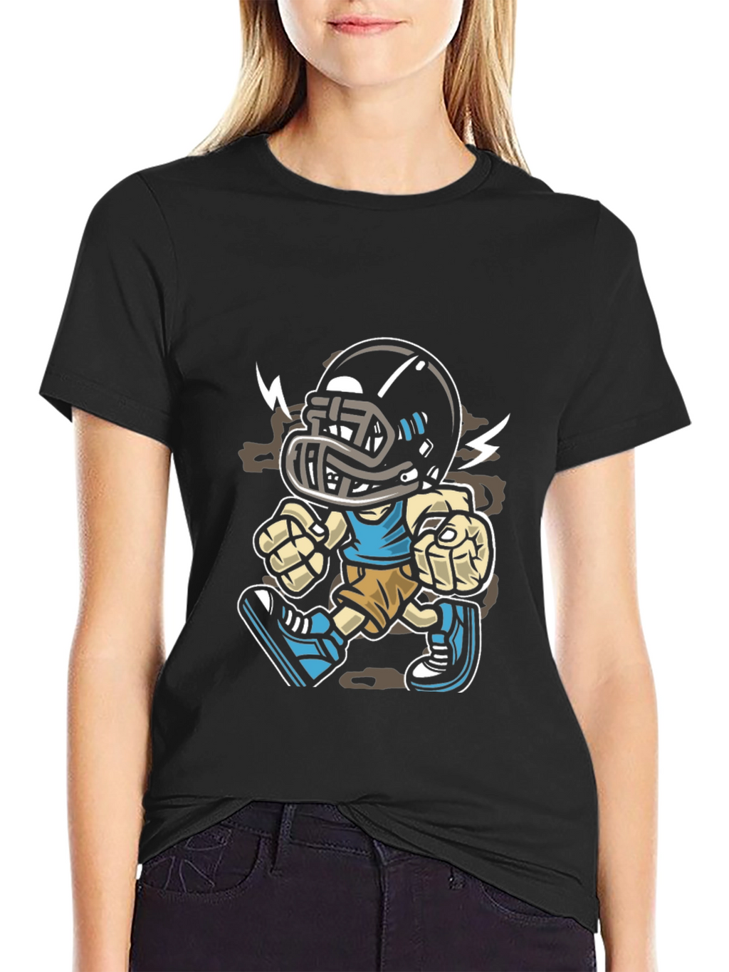 Cartoon Football Player Graphic T-Shirt
