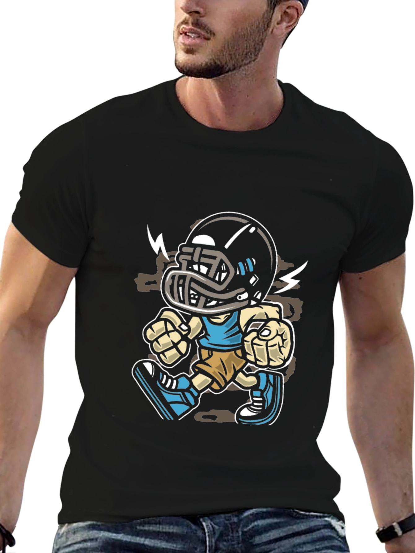 Cartoon Football Player Graphic T-Shirt