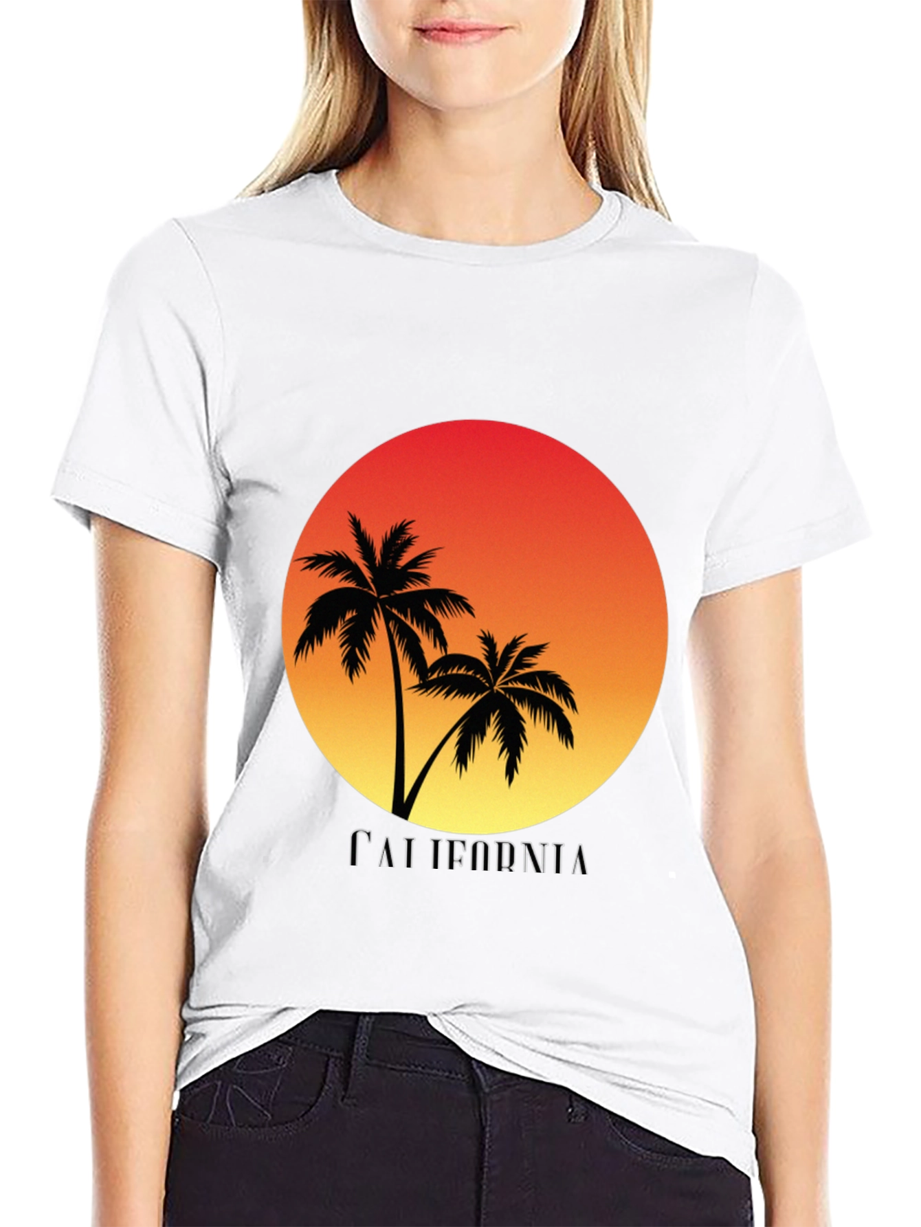 California Sunset Palm Tree Black T-Shirt