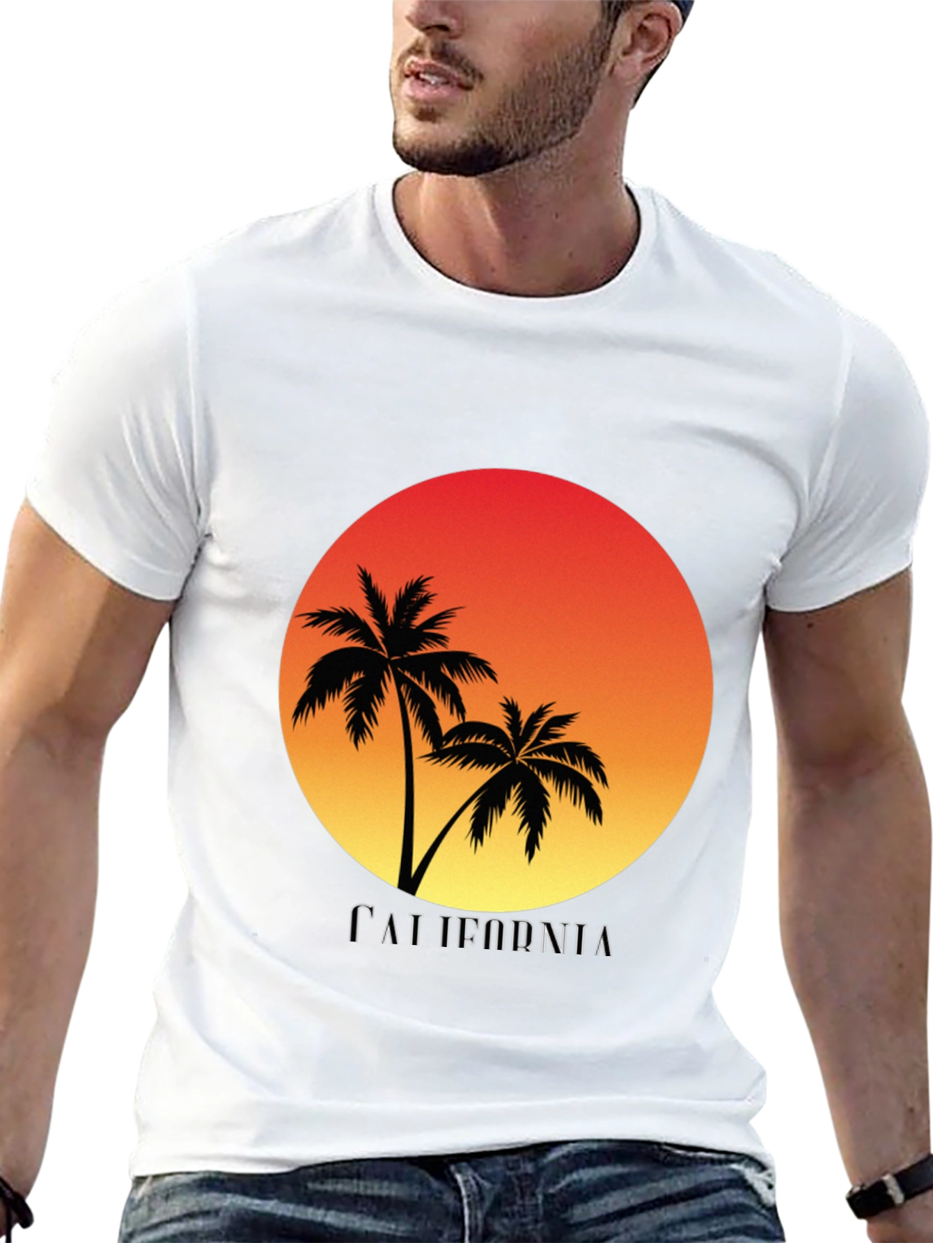 California Sunset Palm Tree Black T-Shirt