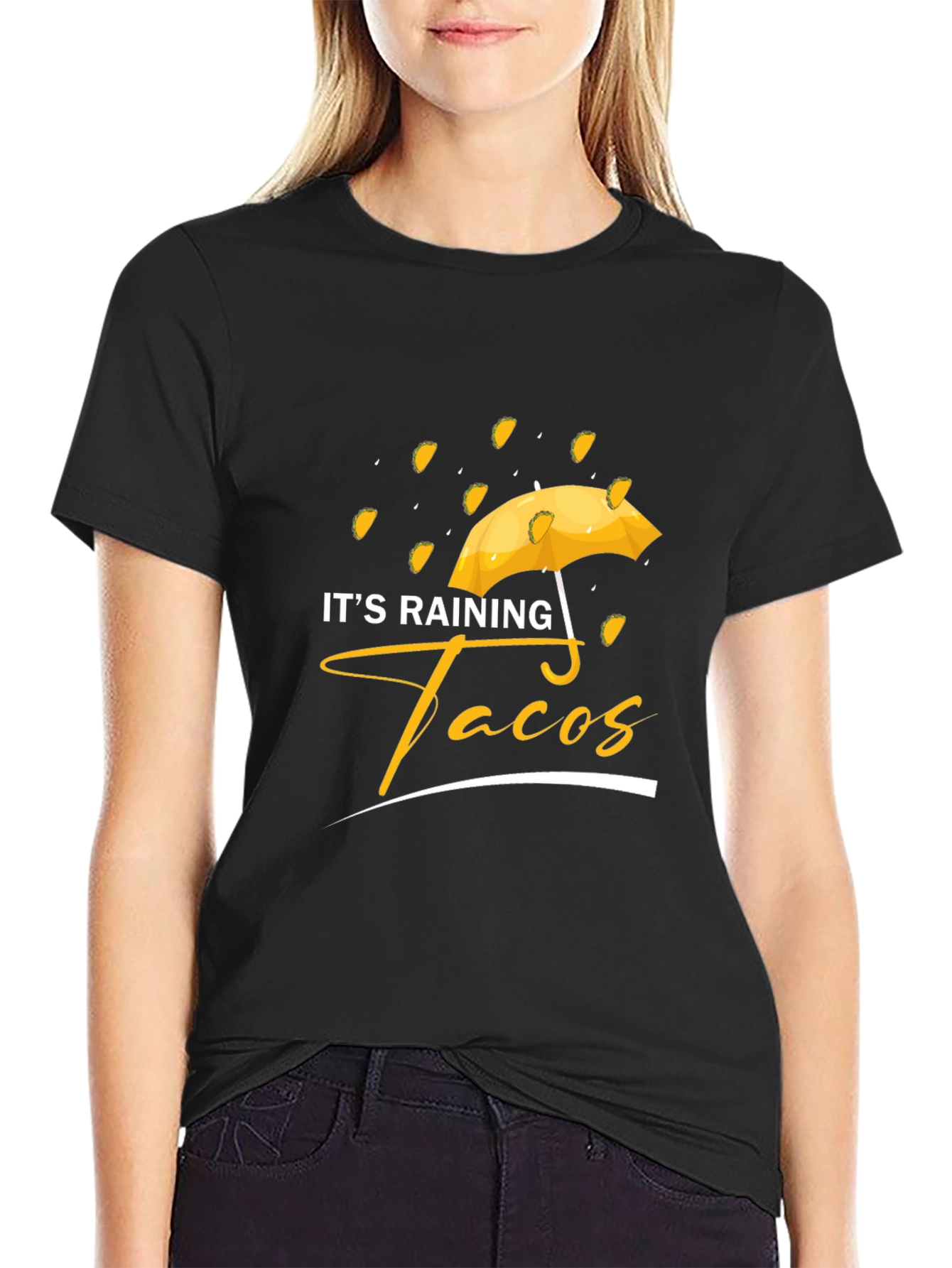 Its Raining Tacos Black Graphic T-Shirt