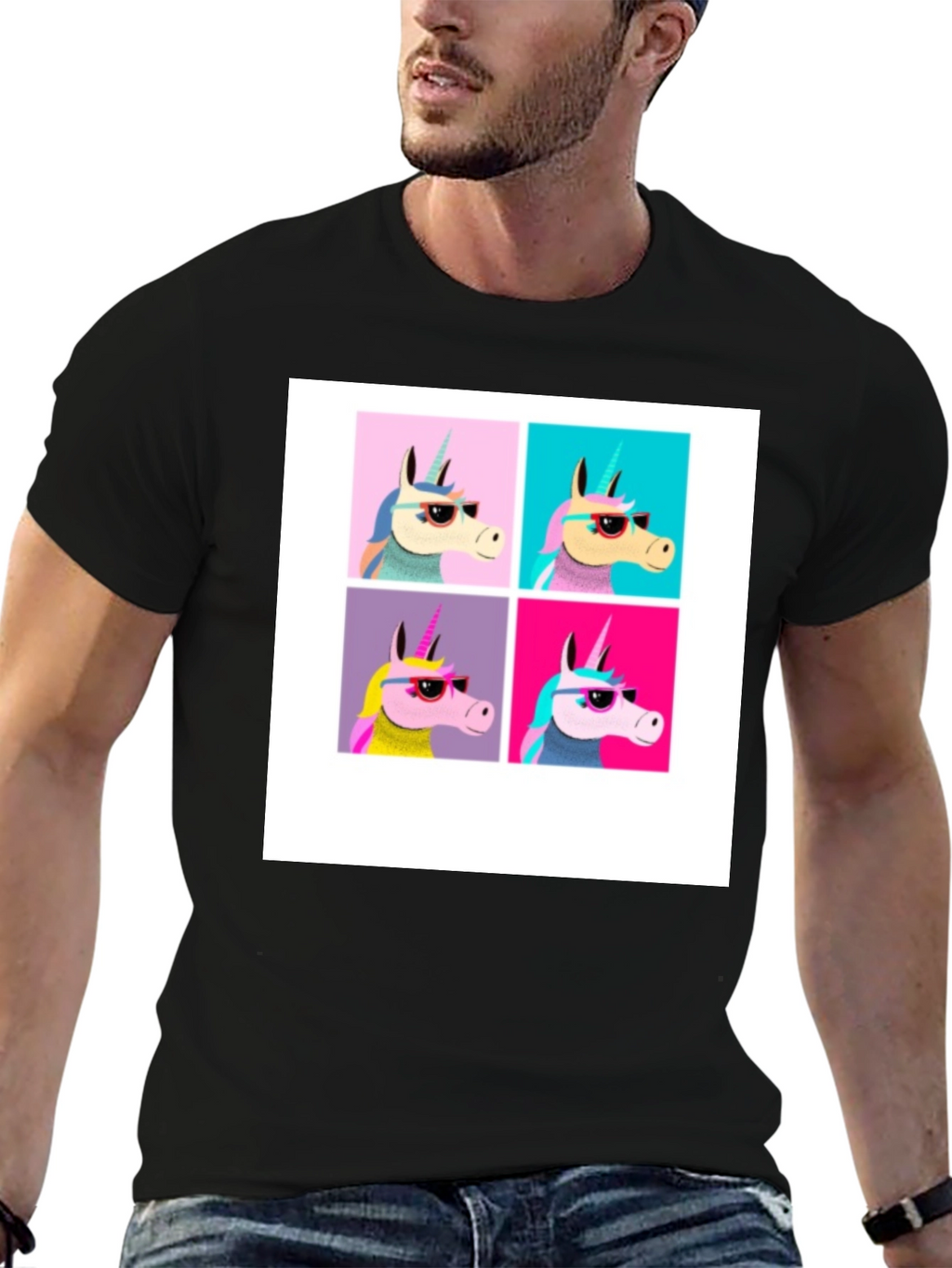 Unicorn Pop Art Black T-Shirt