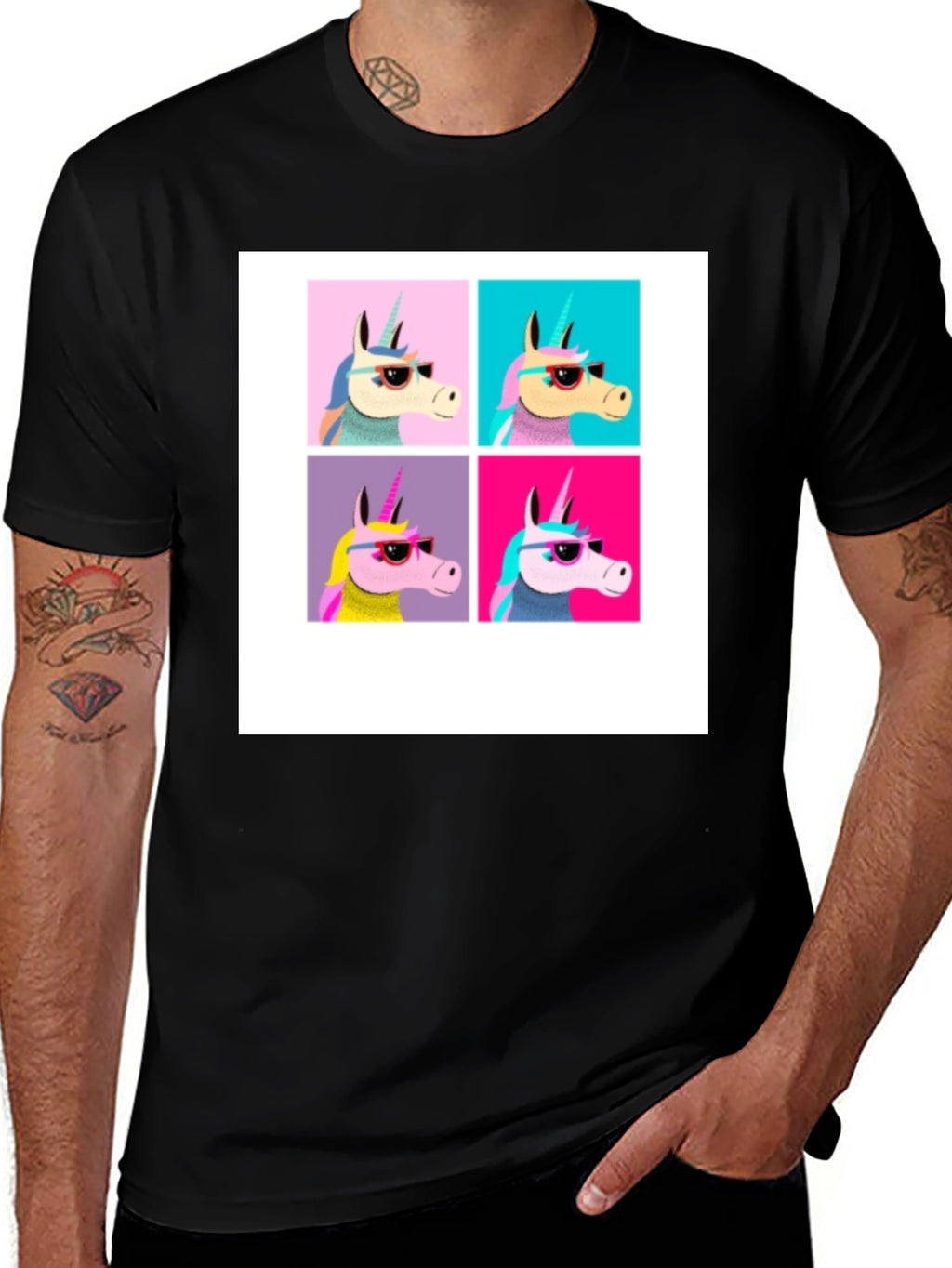 Unicorn Pop Art Black T-Shirt