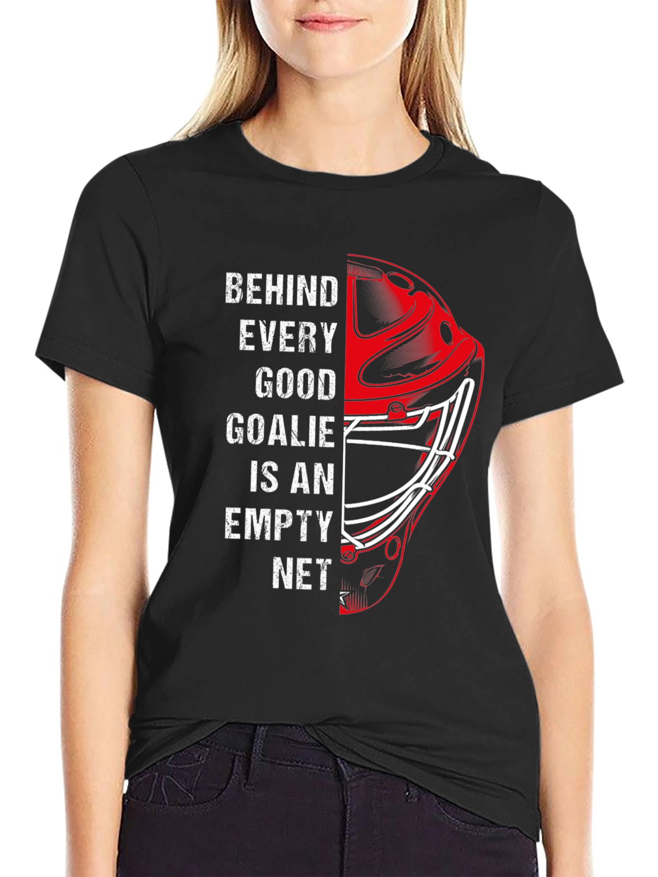 Hockey Goalie Graphic Tee - Behind Every Good Goalie Empty Net