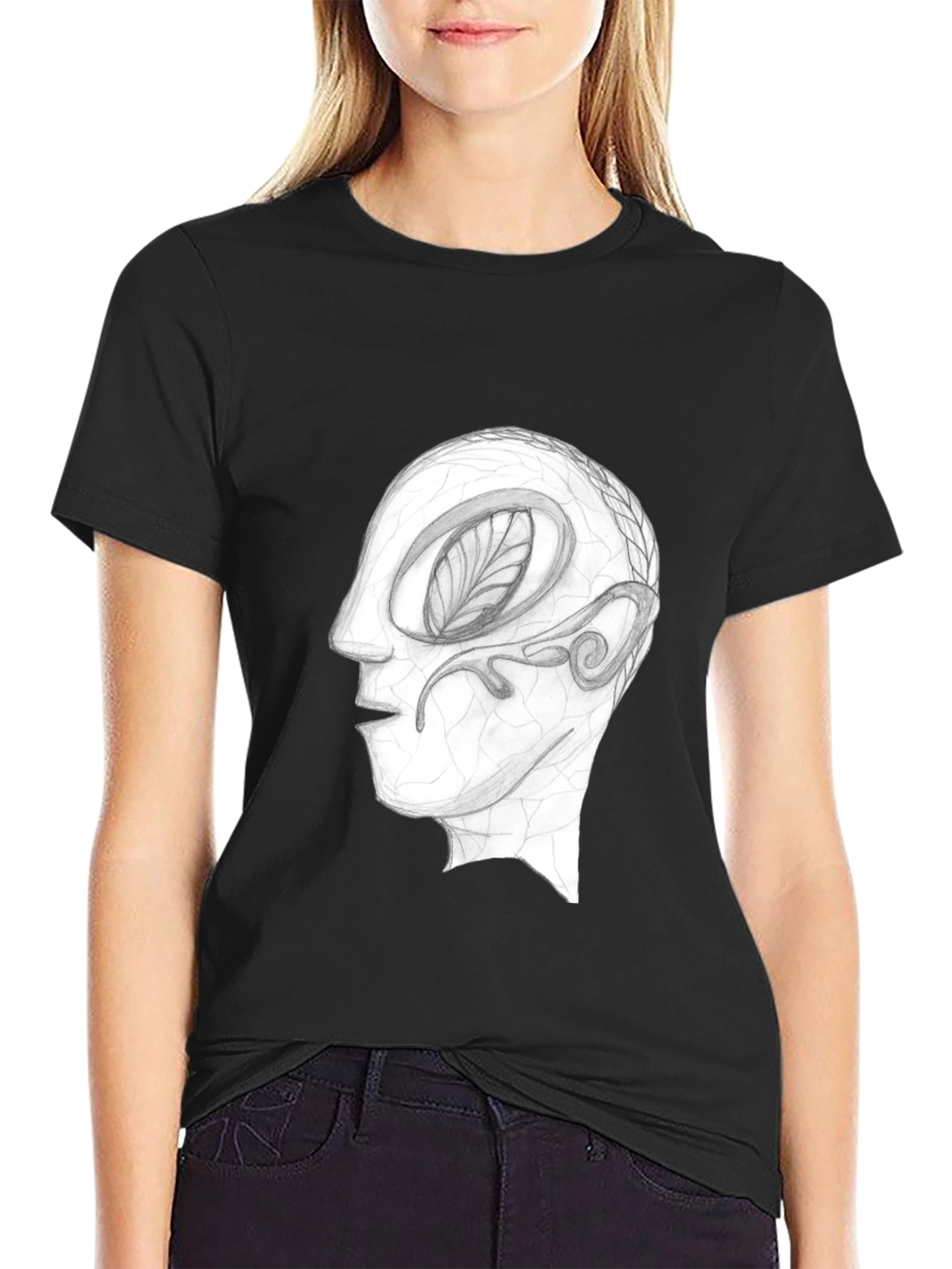 Abstract Head Graphic Tee - Black