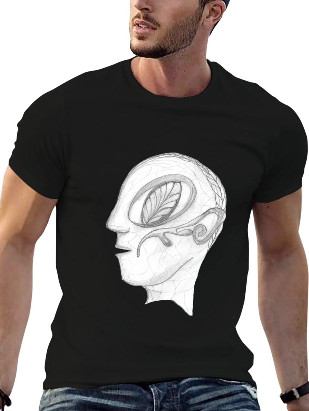 Abstract Head Graphic Tee - Black