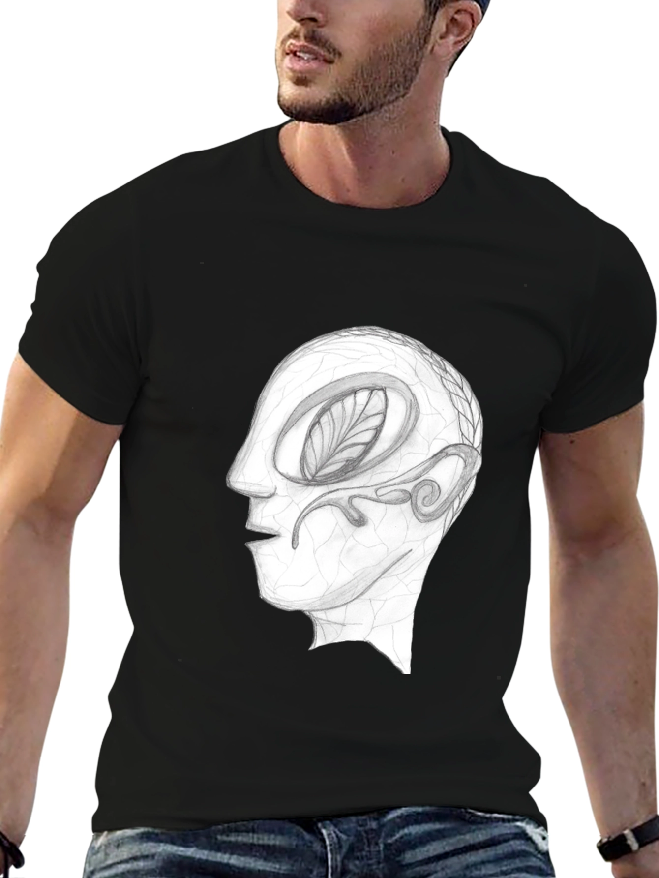 Abstract Head Graphic Tee - Black