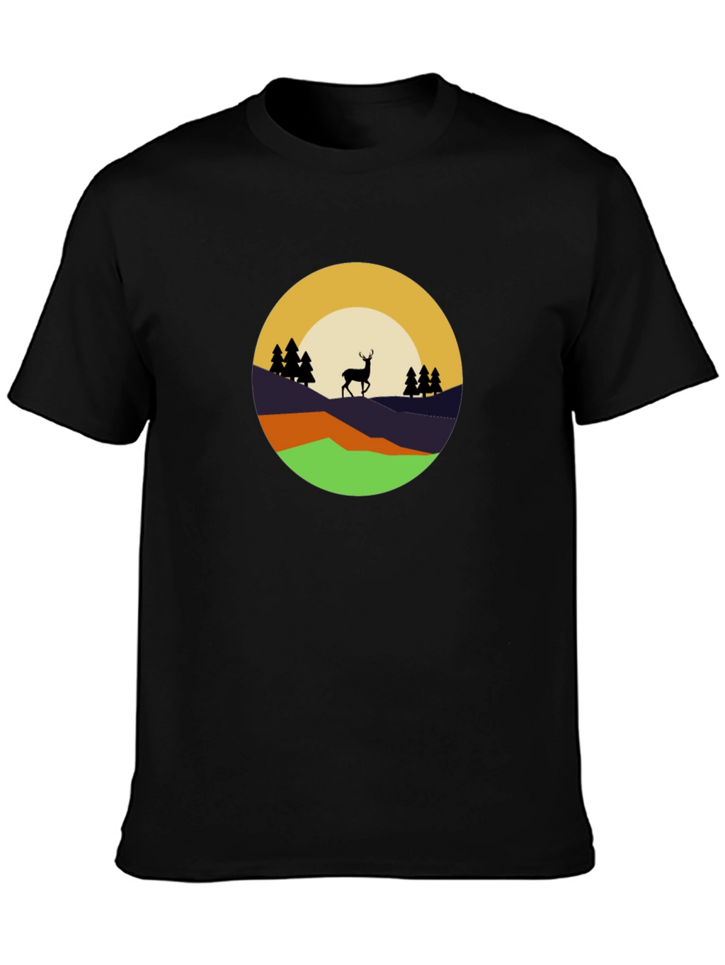Nature Deer Graphic Tee - Black