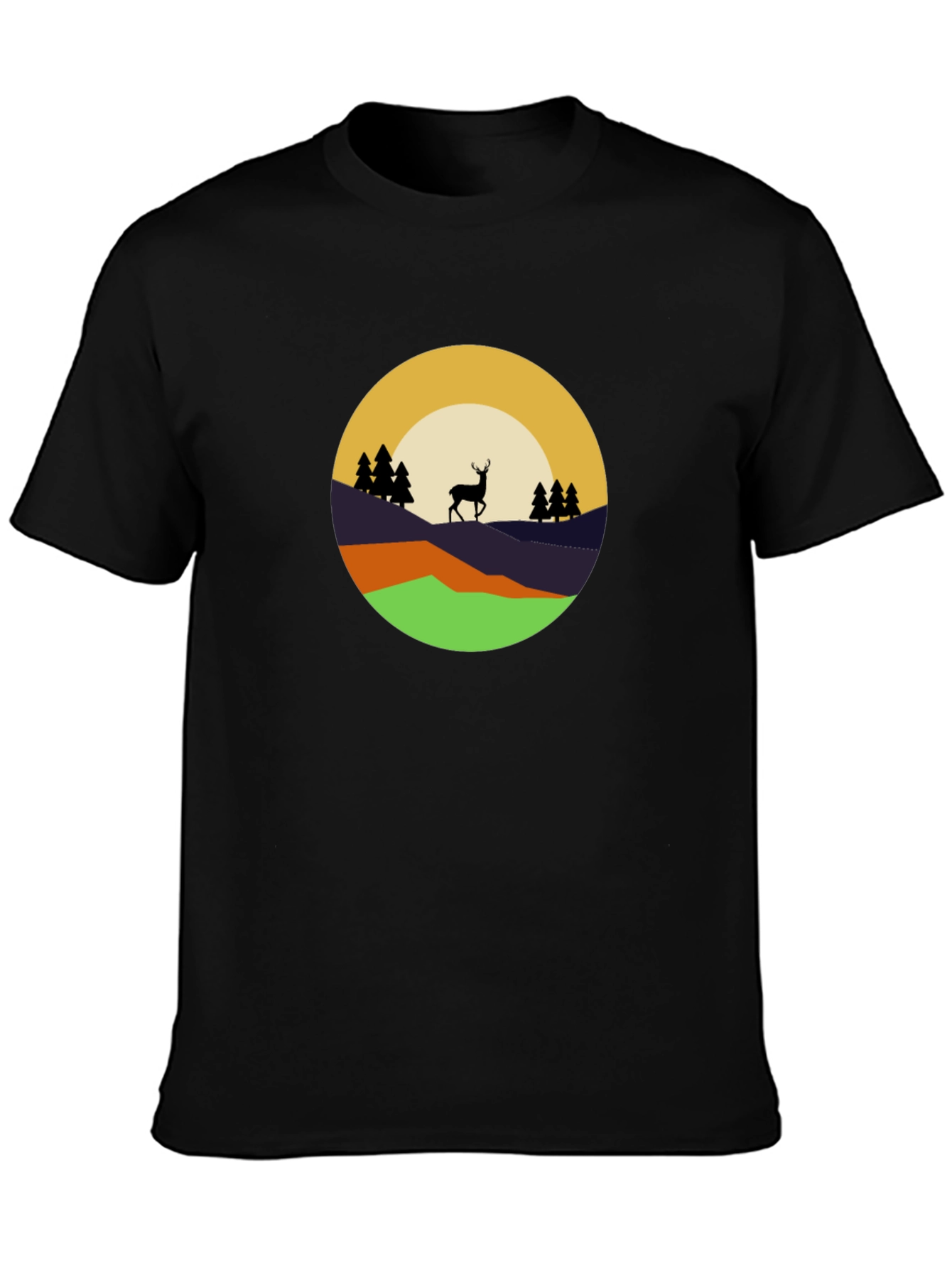 Nature Deer Graphic Tee - Black