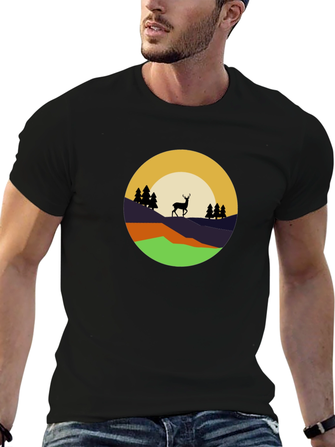 Nature Deer Graphic Tee - Black