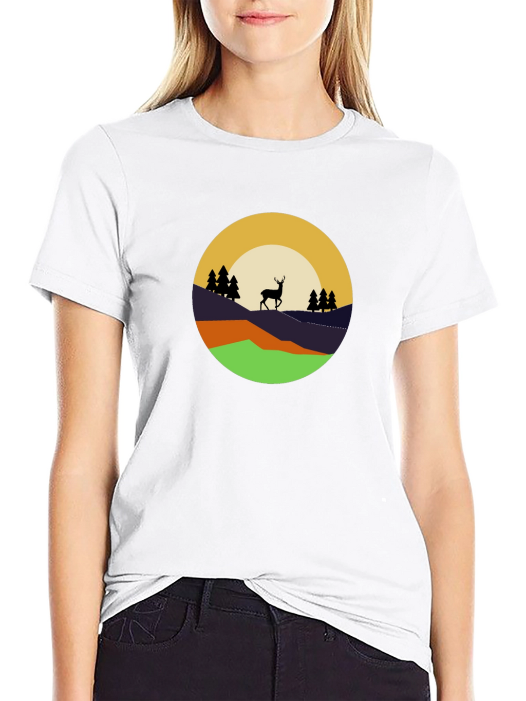 Nature Deer Graphic Tee - Black