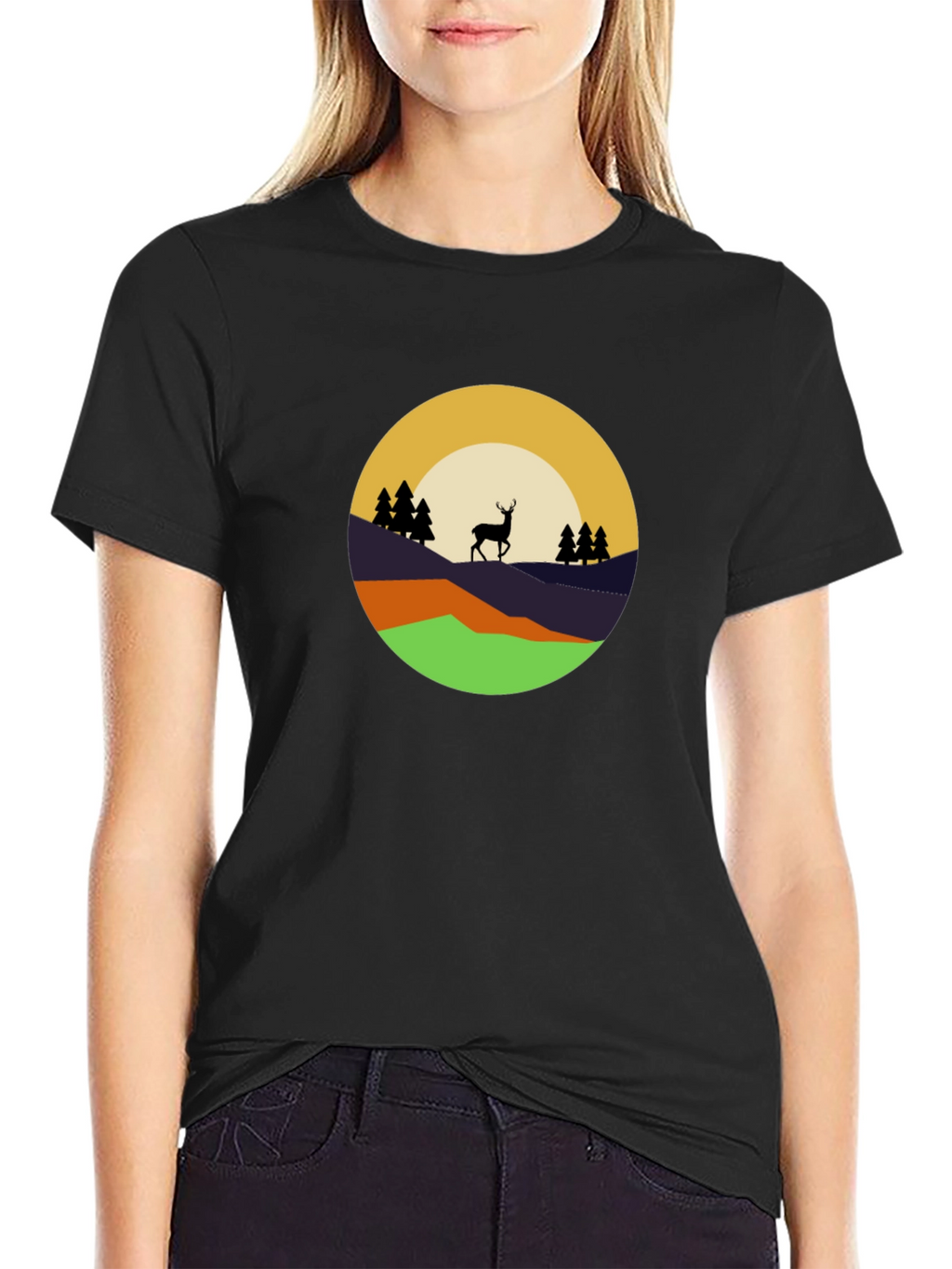 Nature Deer Graphic Tee - Black