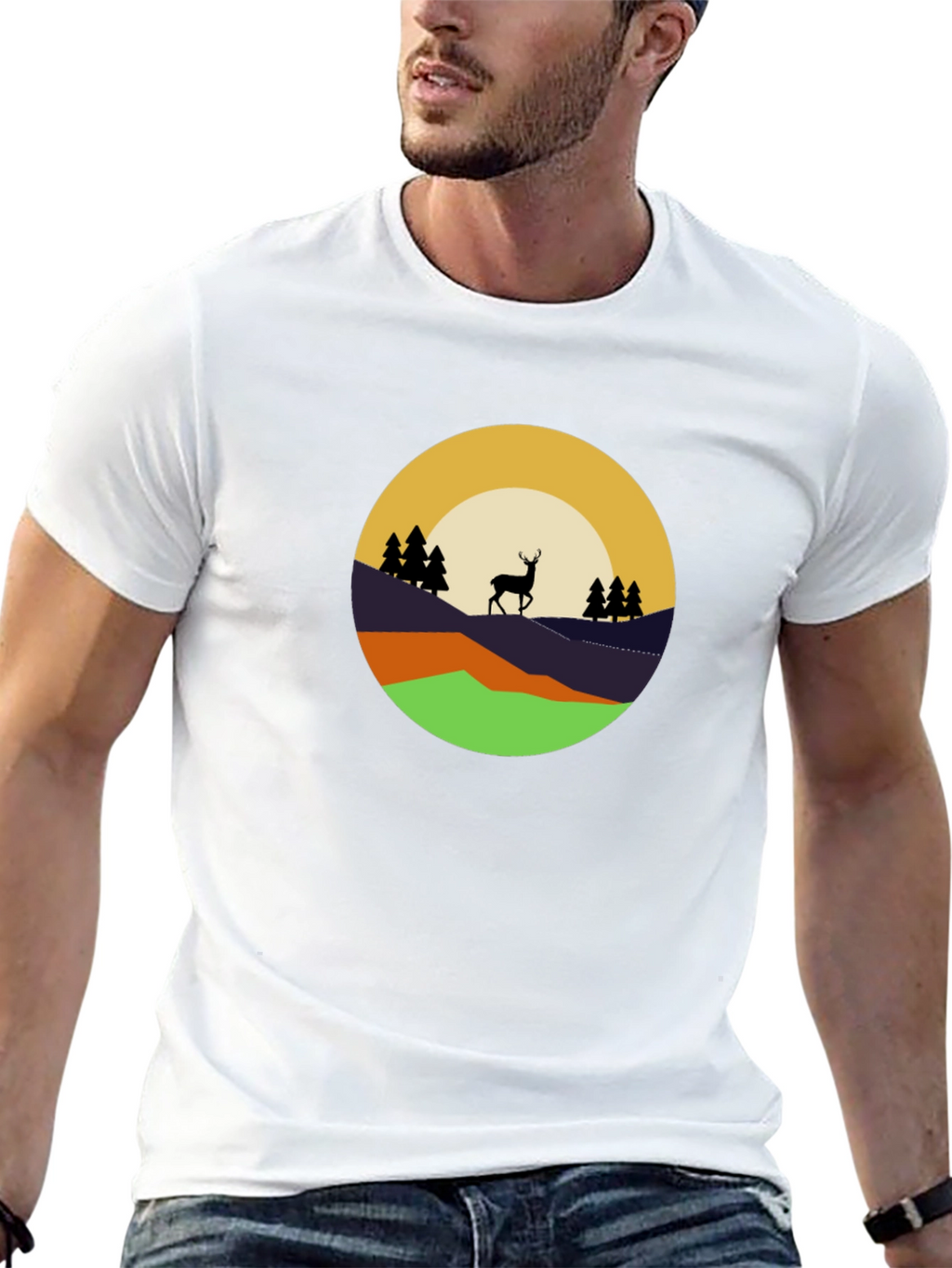 Nature Deer Graphic Tee - Black