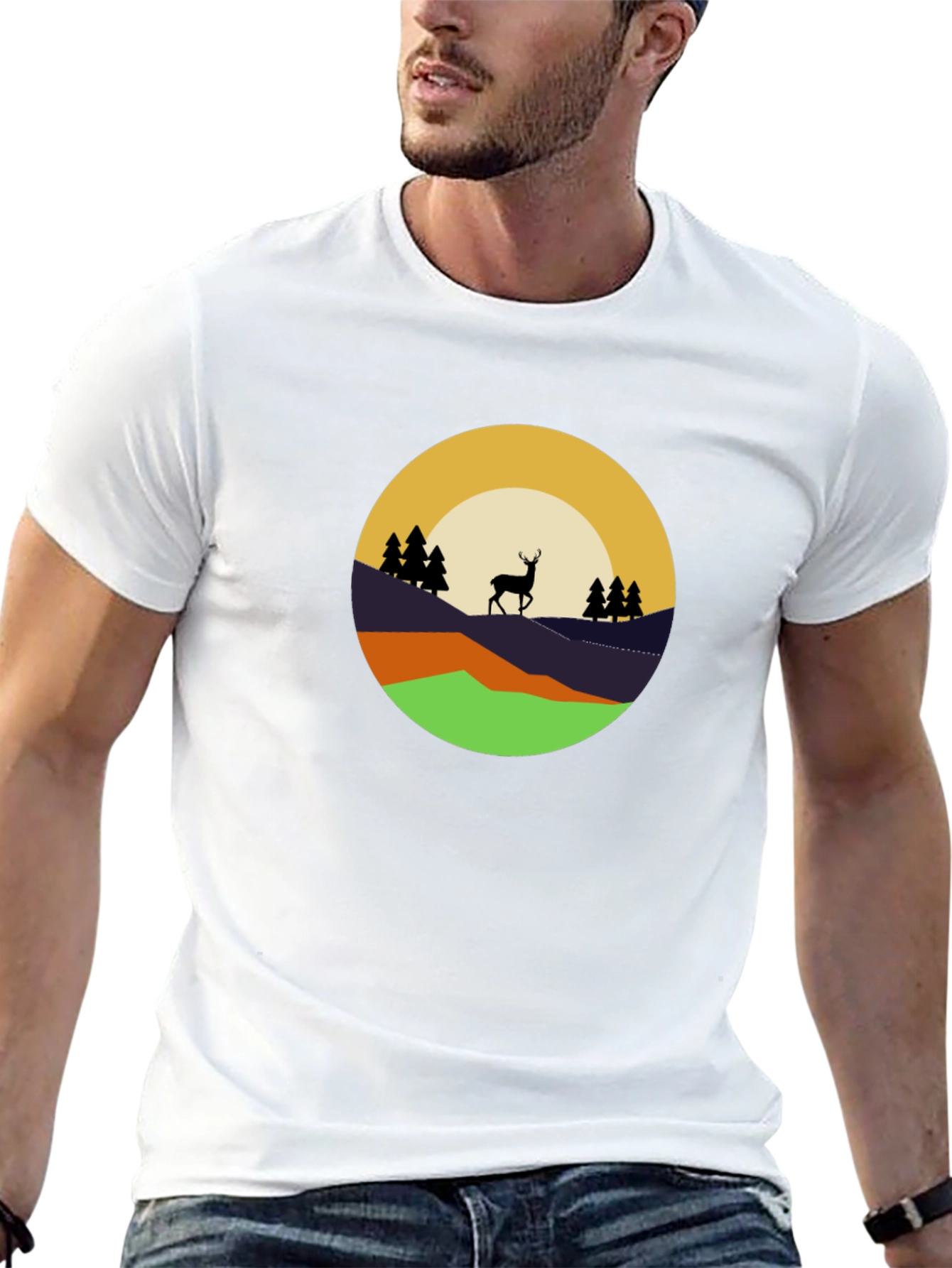 Nature Deer Graphic Tee - Black