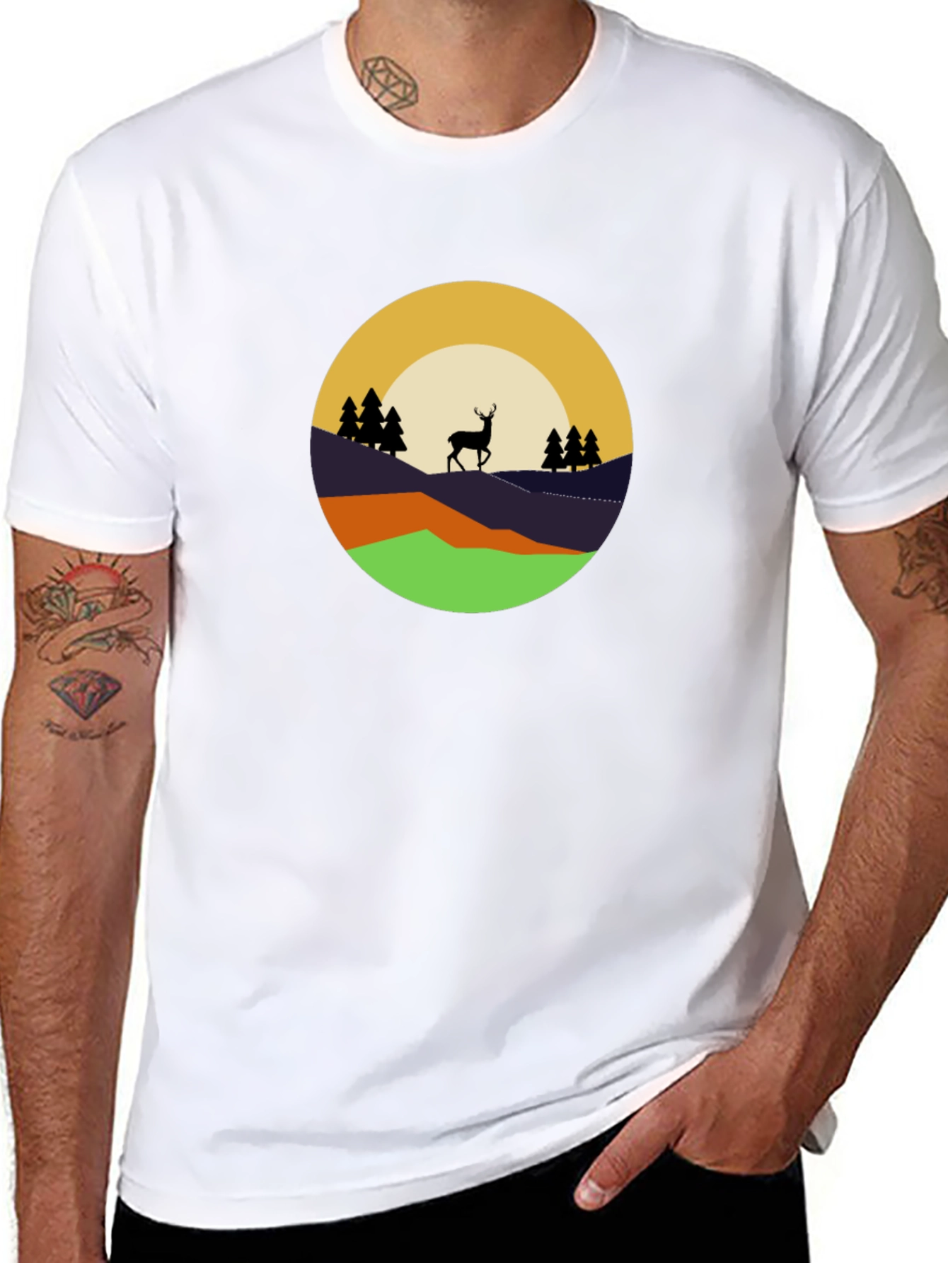 Nature Deer Graphic Tee - Black