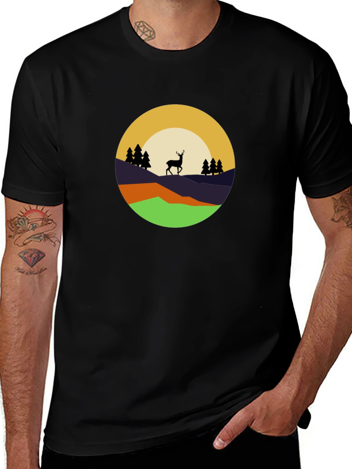 Nature Deer Graphic Tee - Black