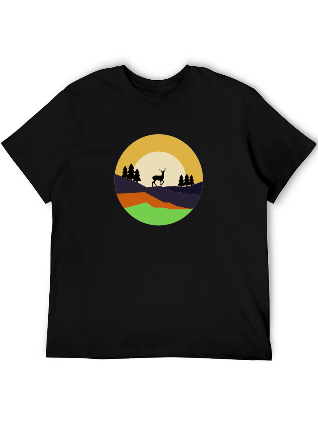 Nature Deer Graphic Tee - Black