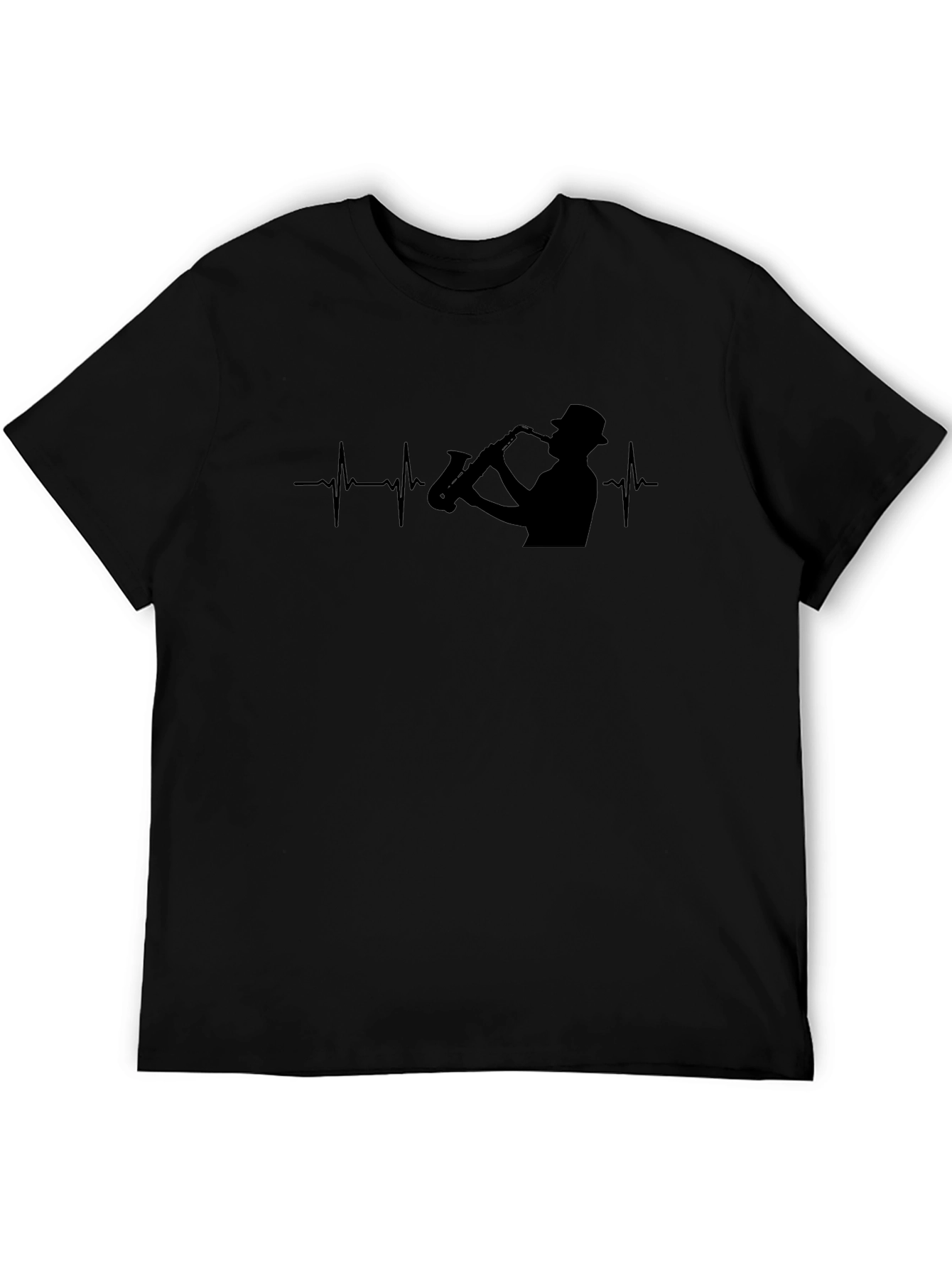 Saxophone Heartbeat Black T-Shirt - Musician Tee