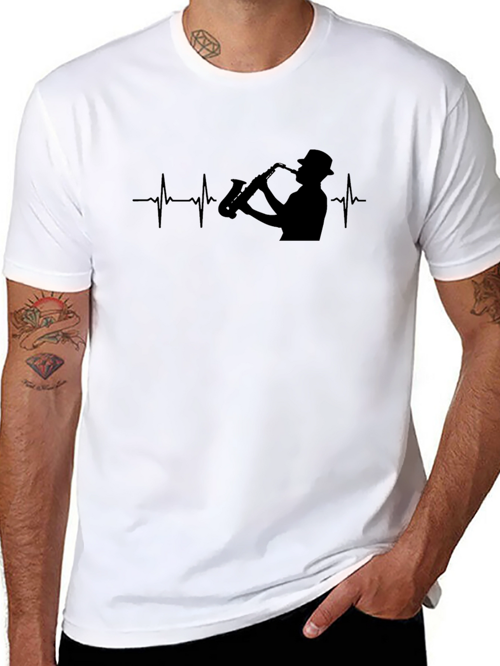 Saxophone Heartbeat Black T-Shirt - Musician Tee
