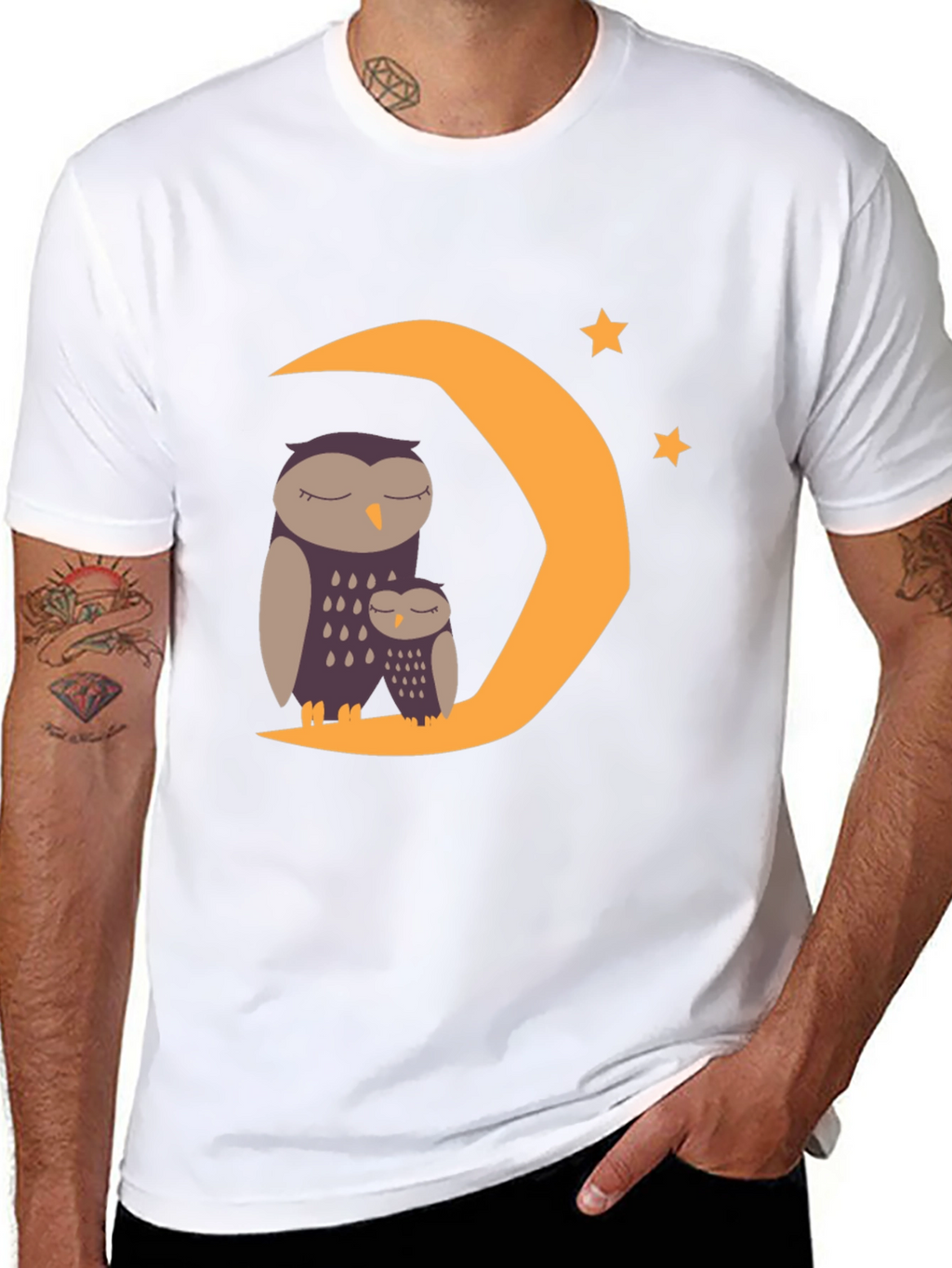 Sleepy Owl Moon Graphic Tee - Black