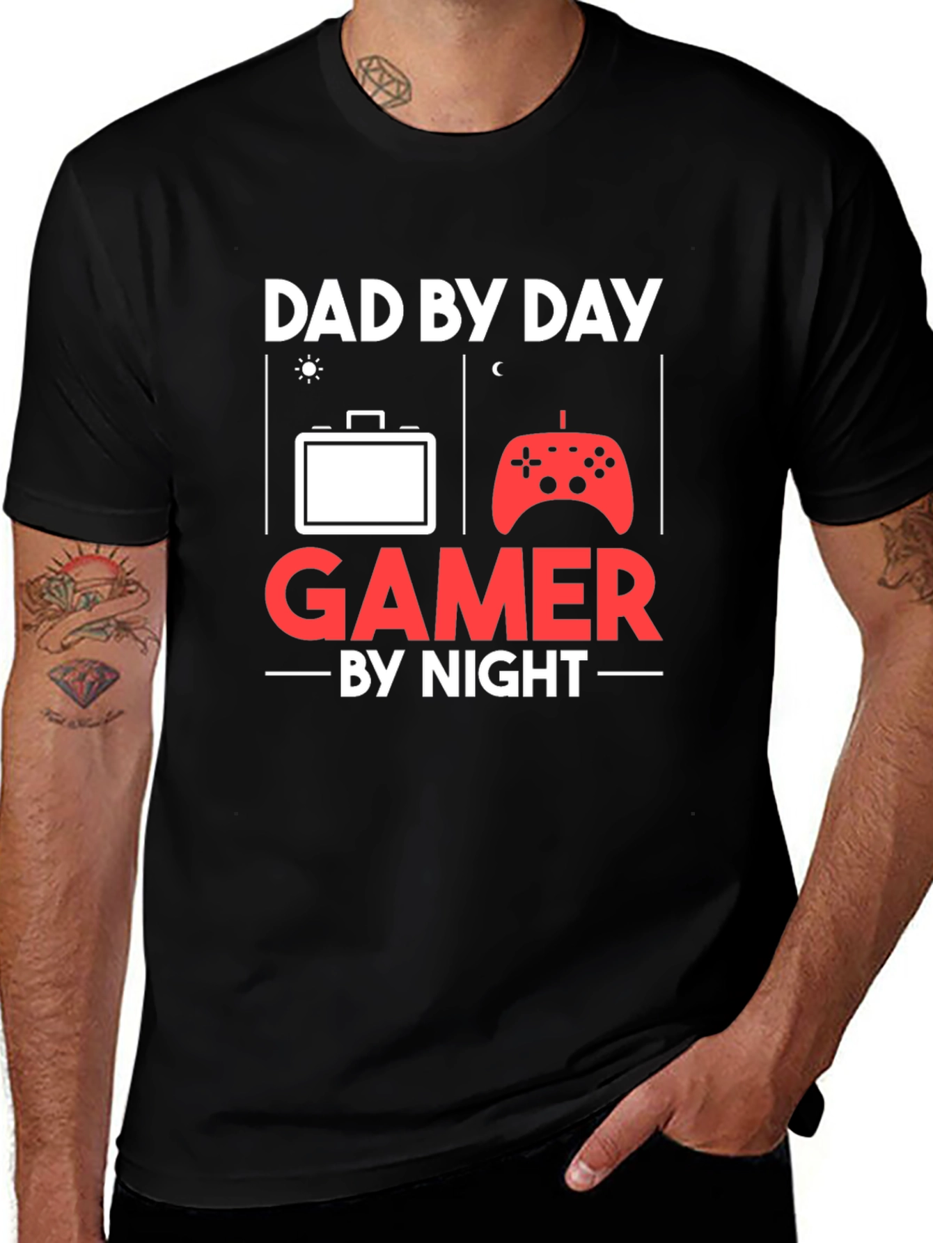 Dad By Day Gamer By Night T-Shirt - Novelty Fathers Day Gift