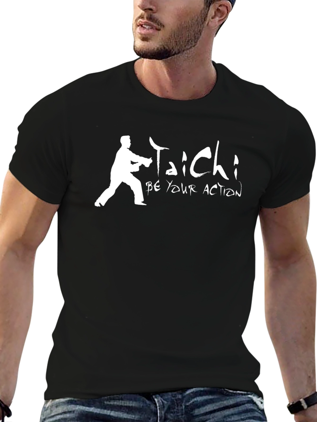Tai Chi Be Your Action Graphic Black T-Shirt