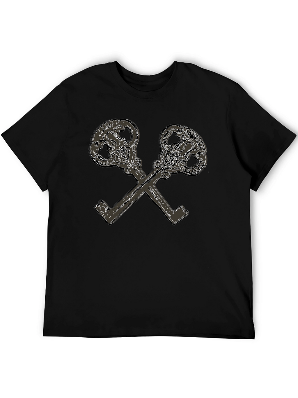 Crossed Keys Graphic Print Black T-Shirt