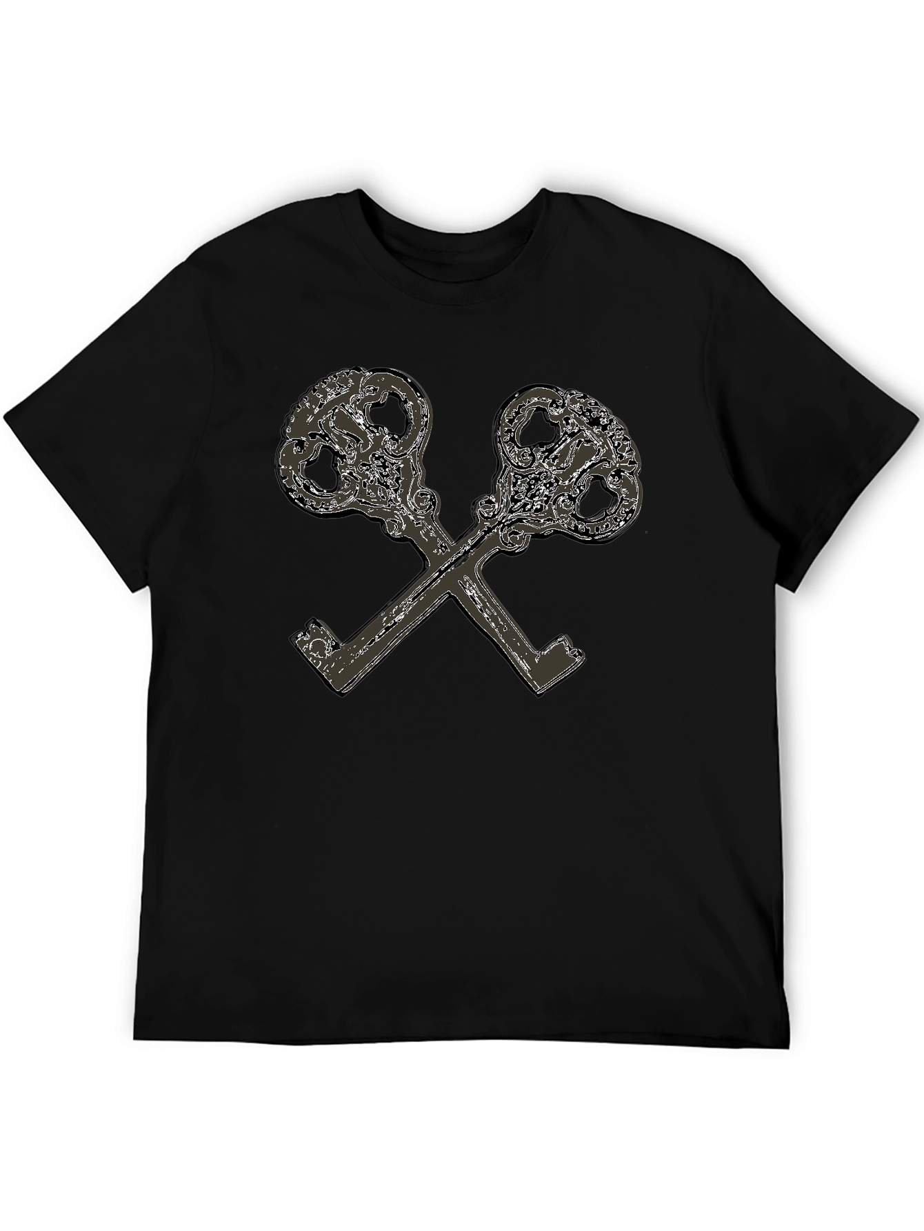 Crossed Keys Graphic Print Black T-Shirt