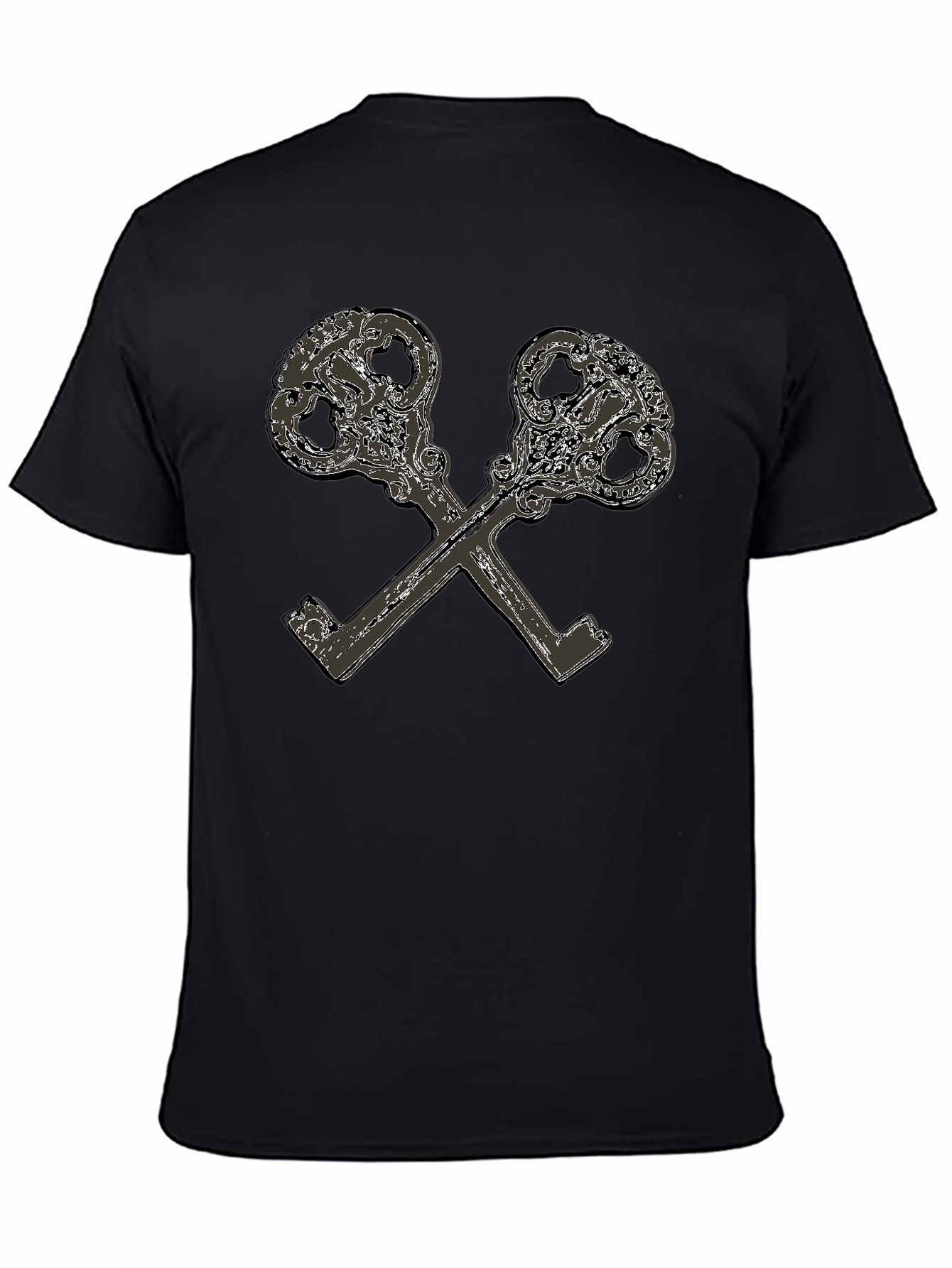 Crossed Keys Graphic Print Black T-Shirt