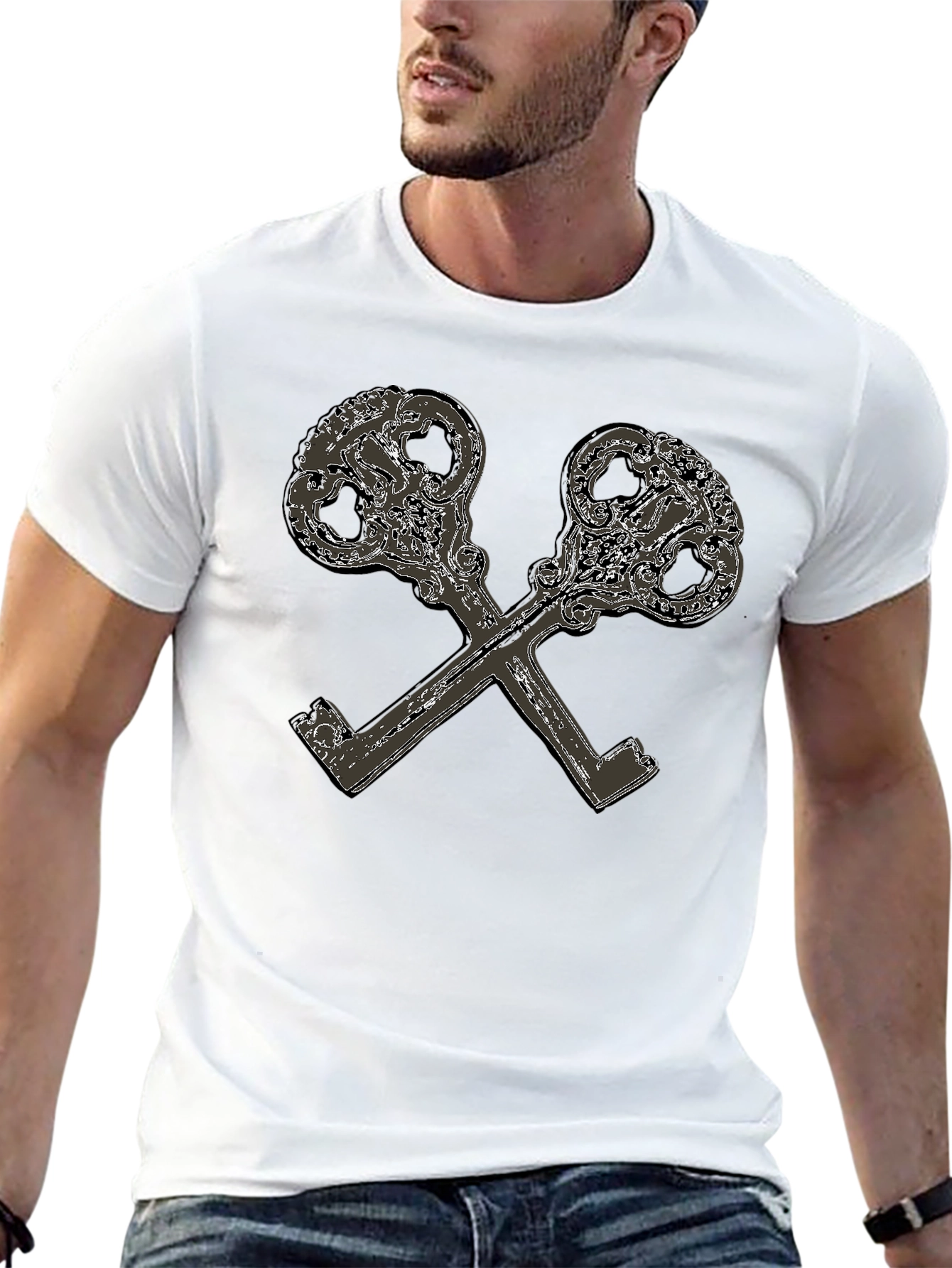 Crossed Keys Graphic Print Black T-Shirt