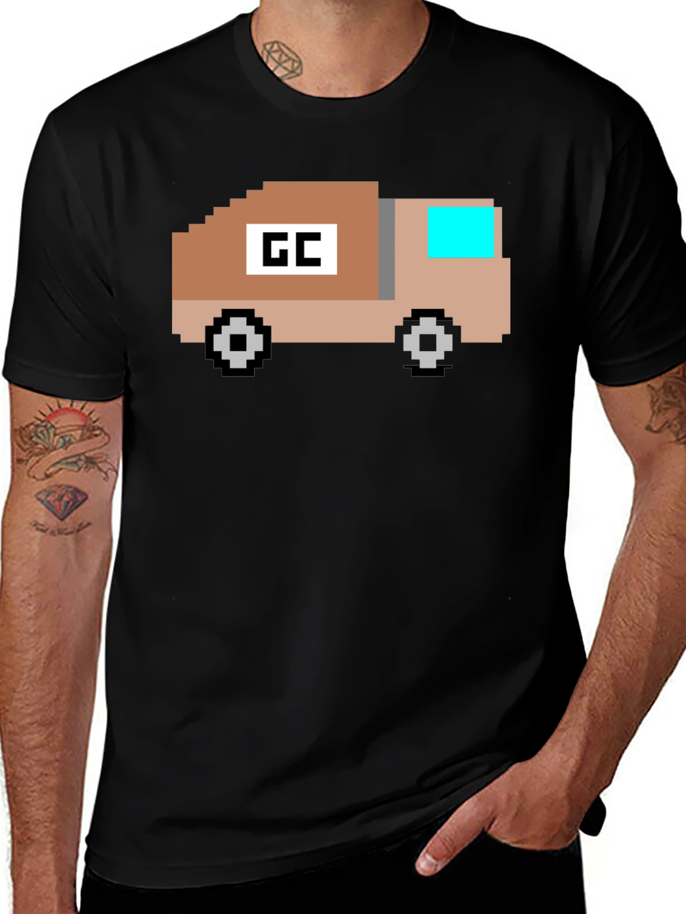 Retro Pixel Truck Graphic T-Shirt - Black