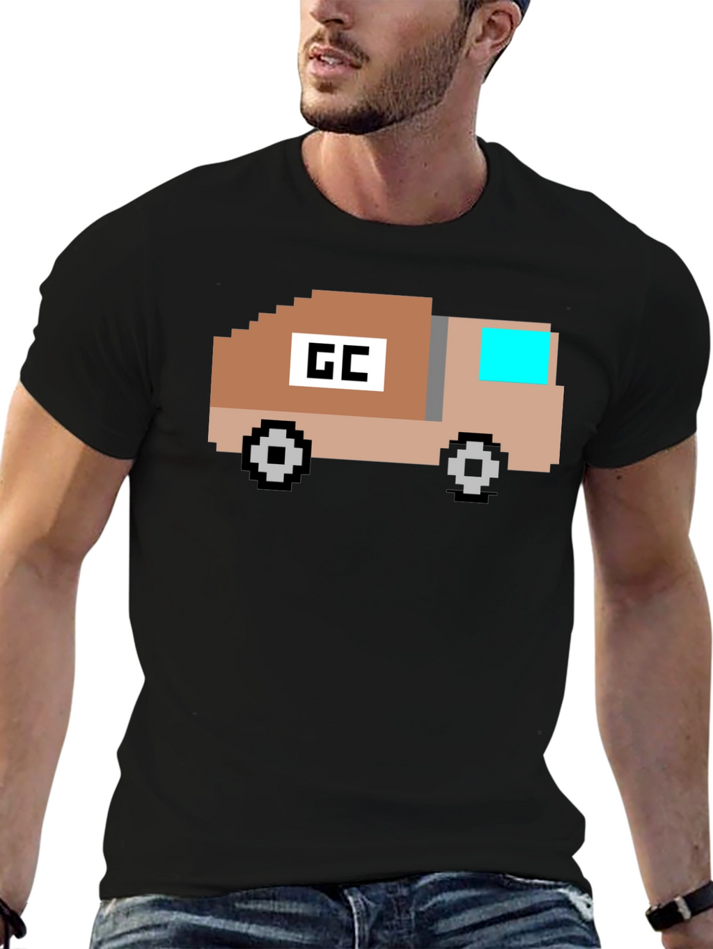 Retro Pixel Truck Graphic T-Shirt - Black