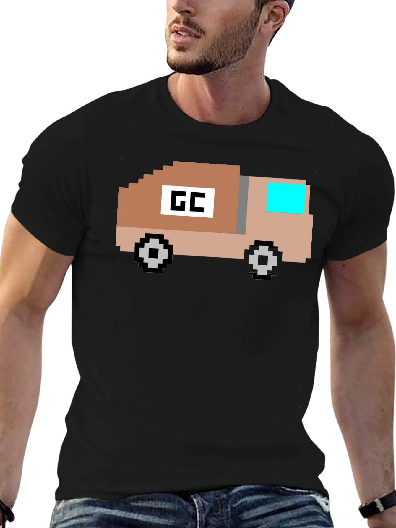 Retro Pixel Truck Graphic T-Shirt - Black