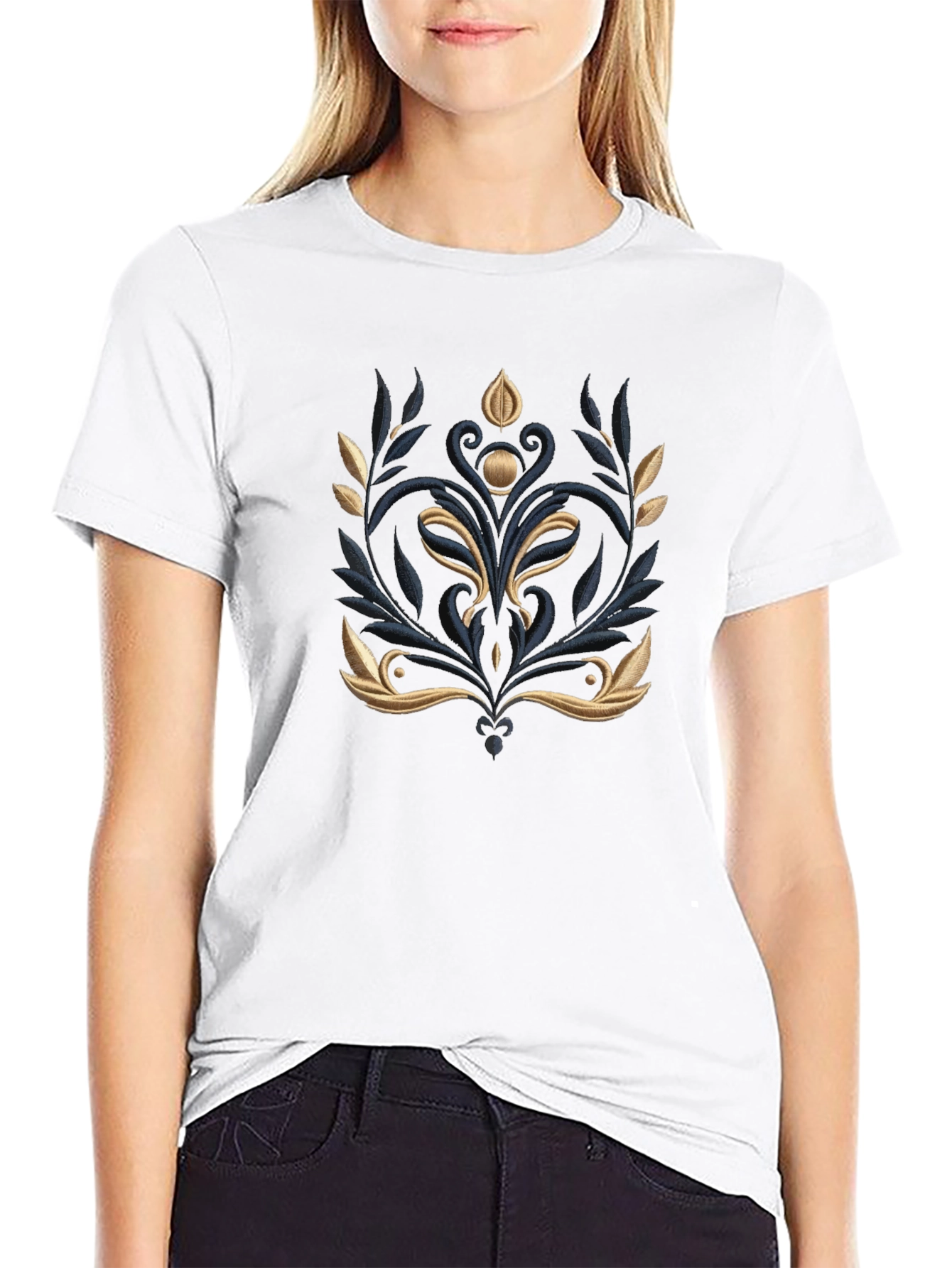 Elegant Embroidered Floral T-Shirt