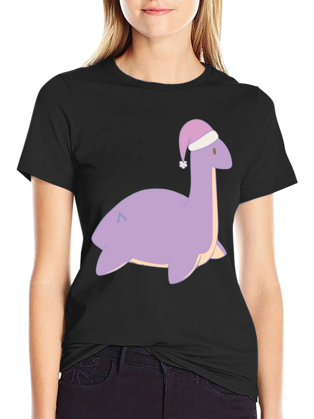 Cute Nessie Santa Hat Graphic T-Shirt