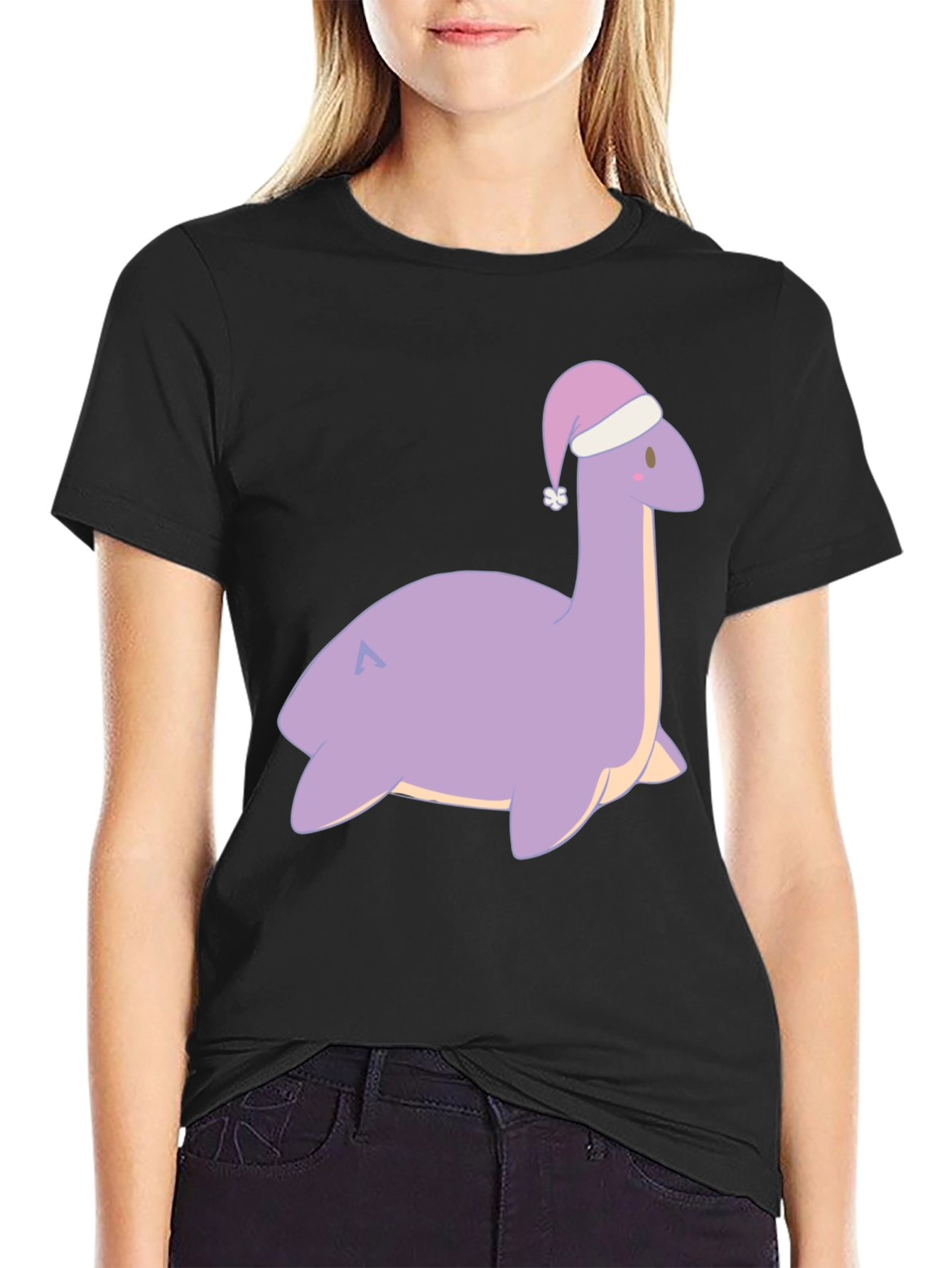 Cute Nessie Santa Hat Graphic T-Shirt