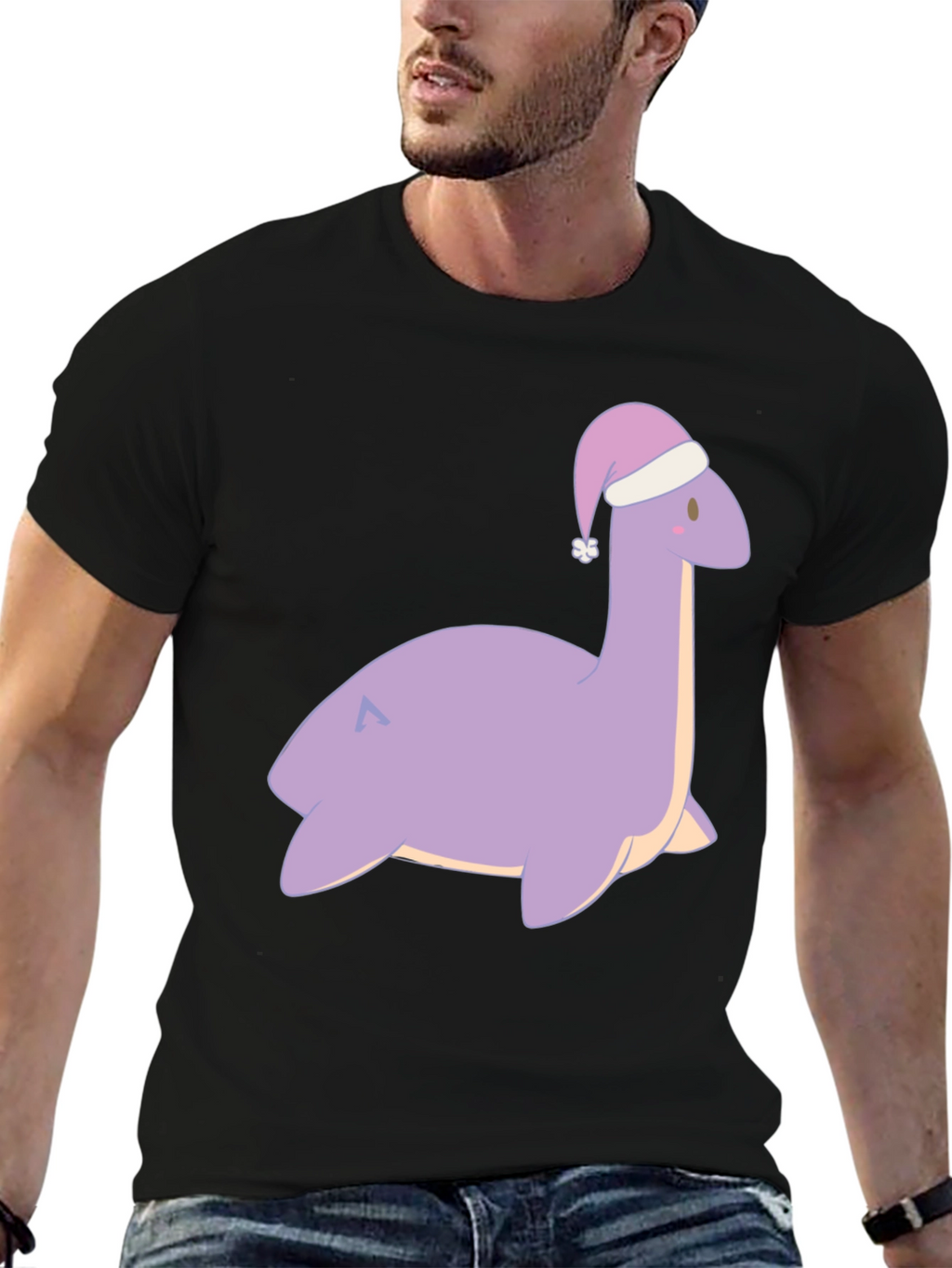 Cute Nessie Santa Hat Graphic T-Shirt