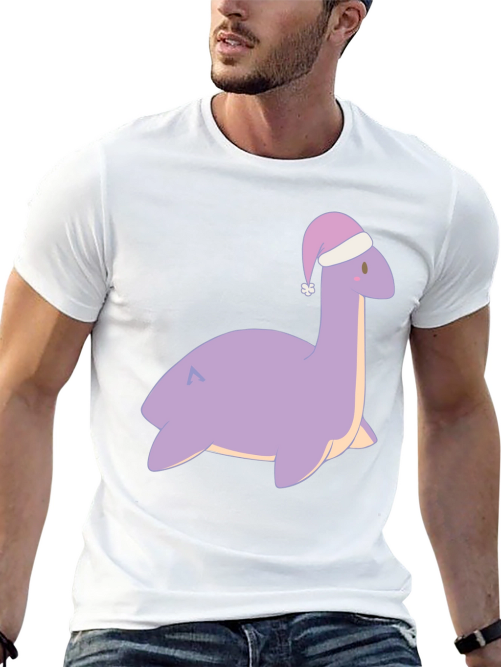 Cute Nessie Santa Hat Graphic T-Shirt
