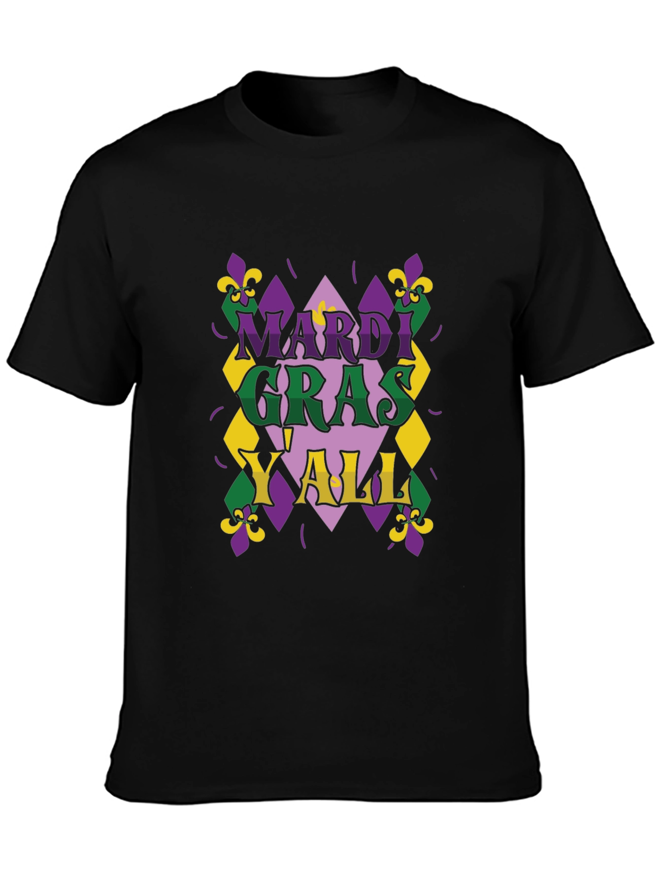 Mardi Gras Yall T-Shirt - Mens Black Tee