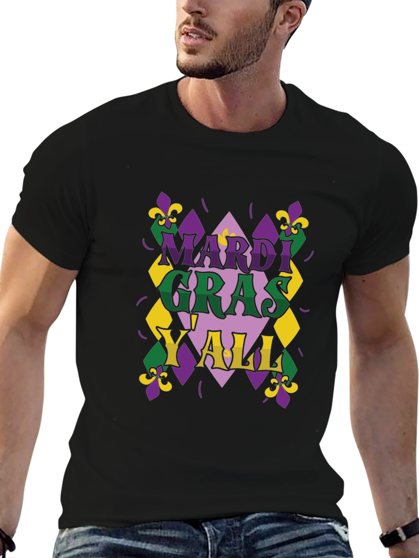 Mardi Gras Yall T-Shirt - Mens Black Tee