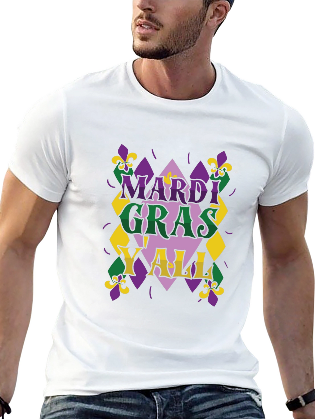 Mardi Gras Yall T-Shirt - Mens Black Tee