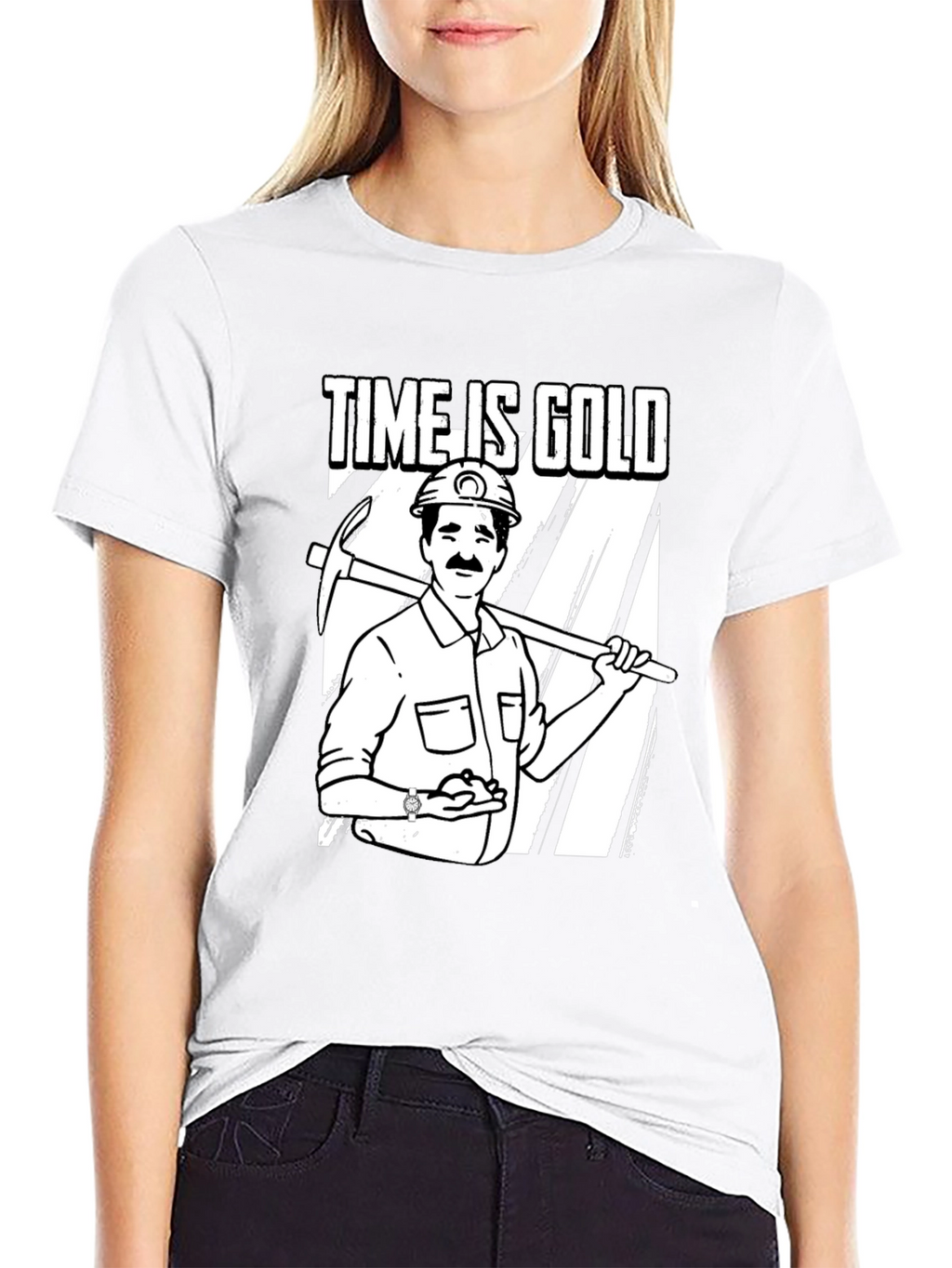 Time Is Gold Graphic Tee Miner Cartoon T-Shirt