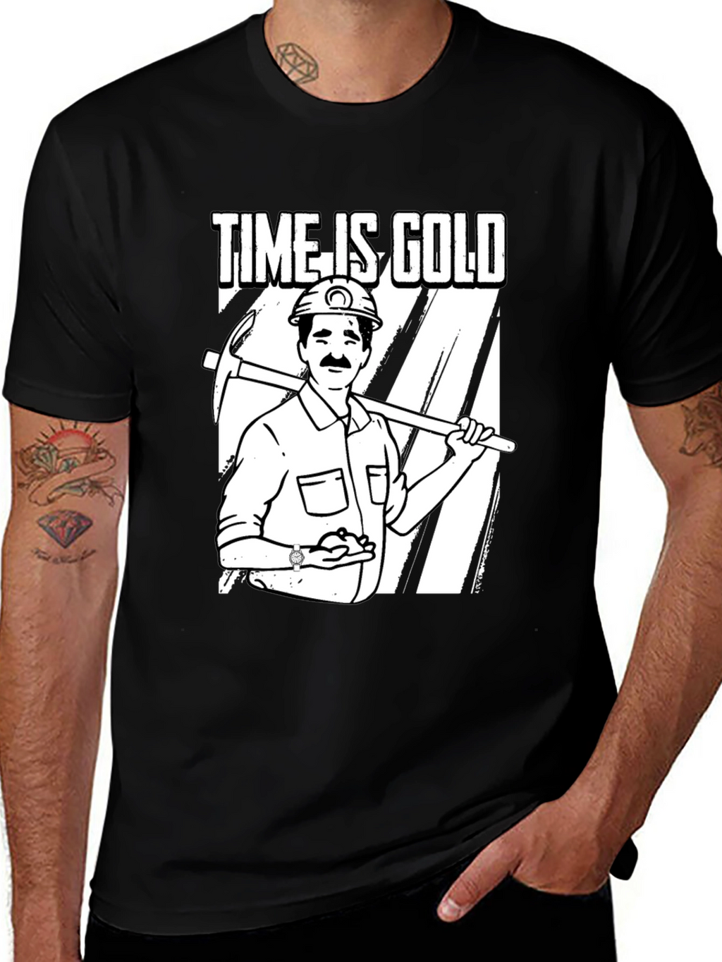 Time Is Gold Graphic Tee Miner Cartoon T-Shirt